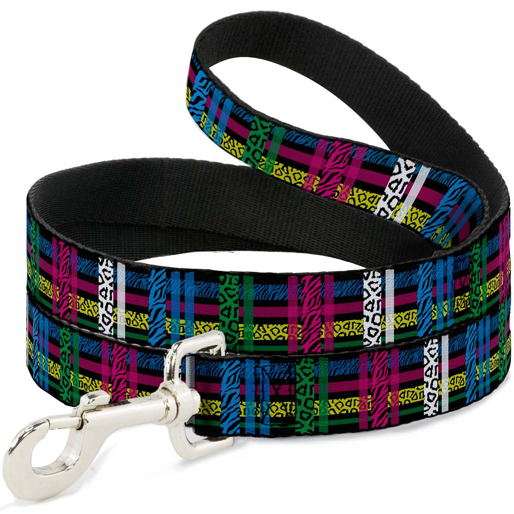 Dog Leash - Plaid Black/Neon Animal Skins Dog Leashes Buckle-Down