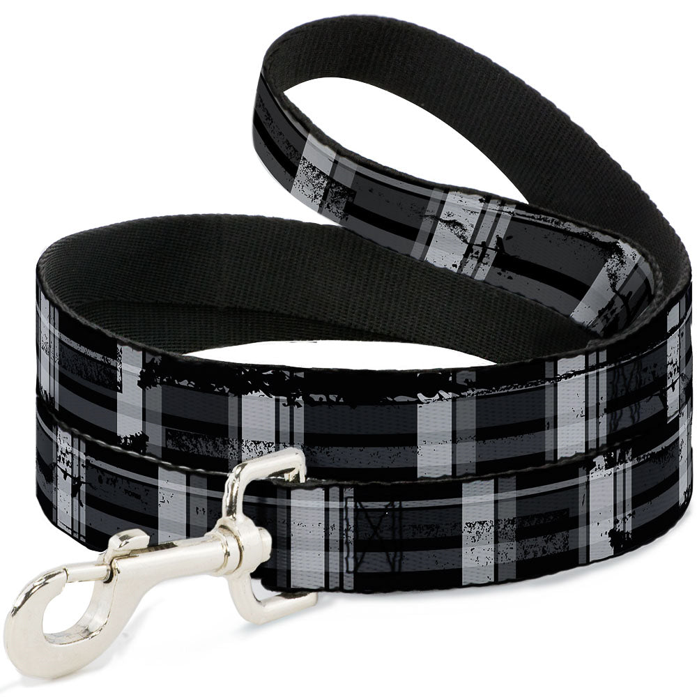 Dog Leash - Plaid Weathered Black/Gray/White Dog Leashes Buckle-Down