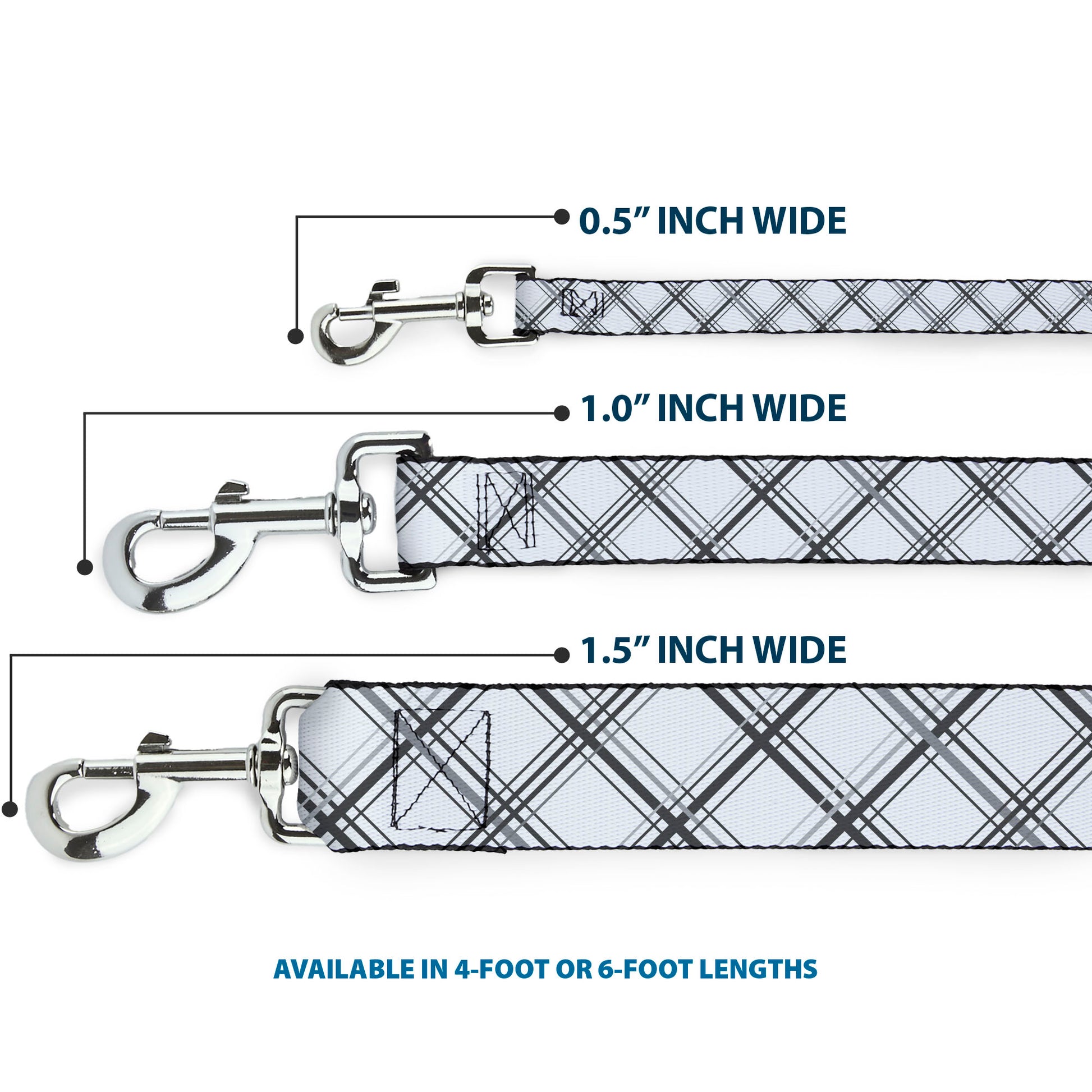 Dog Leash - Plaid X White/Gray Dog Leashes Buckle-Down