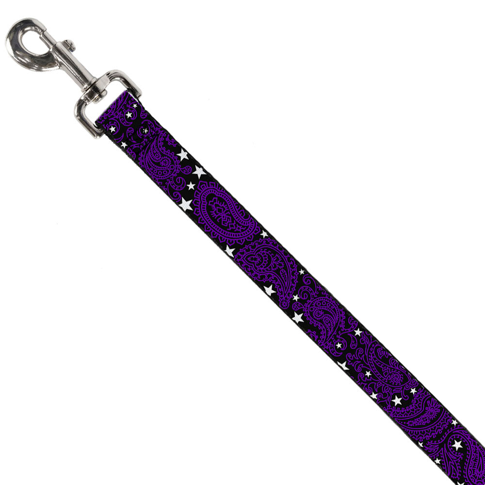 Dog Leash - Paisley Stars Black/Purple/White Dog Leashes Buckle-Down
