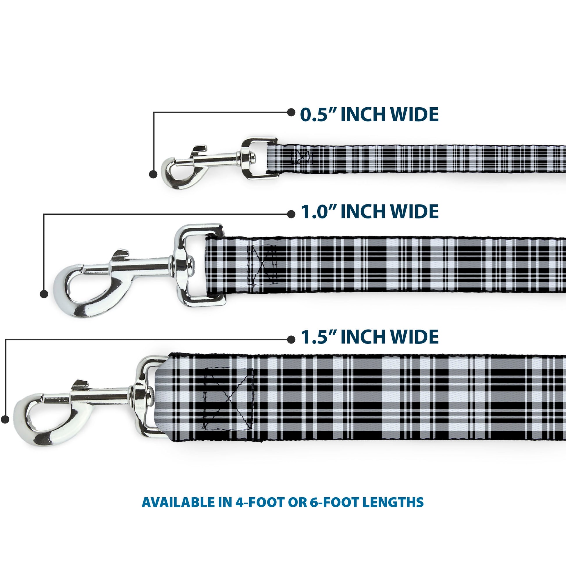 Dog Leash - Plaid Black/White Dog Leashes Buckle-Down