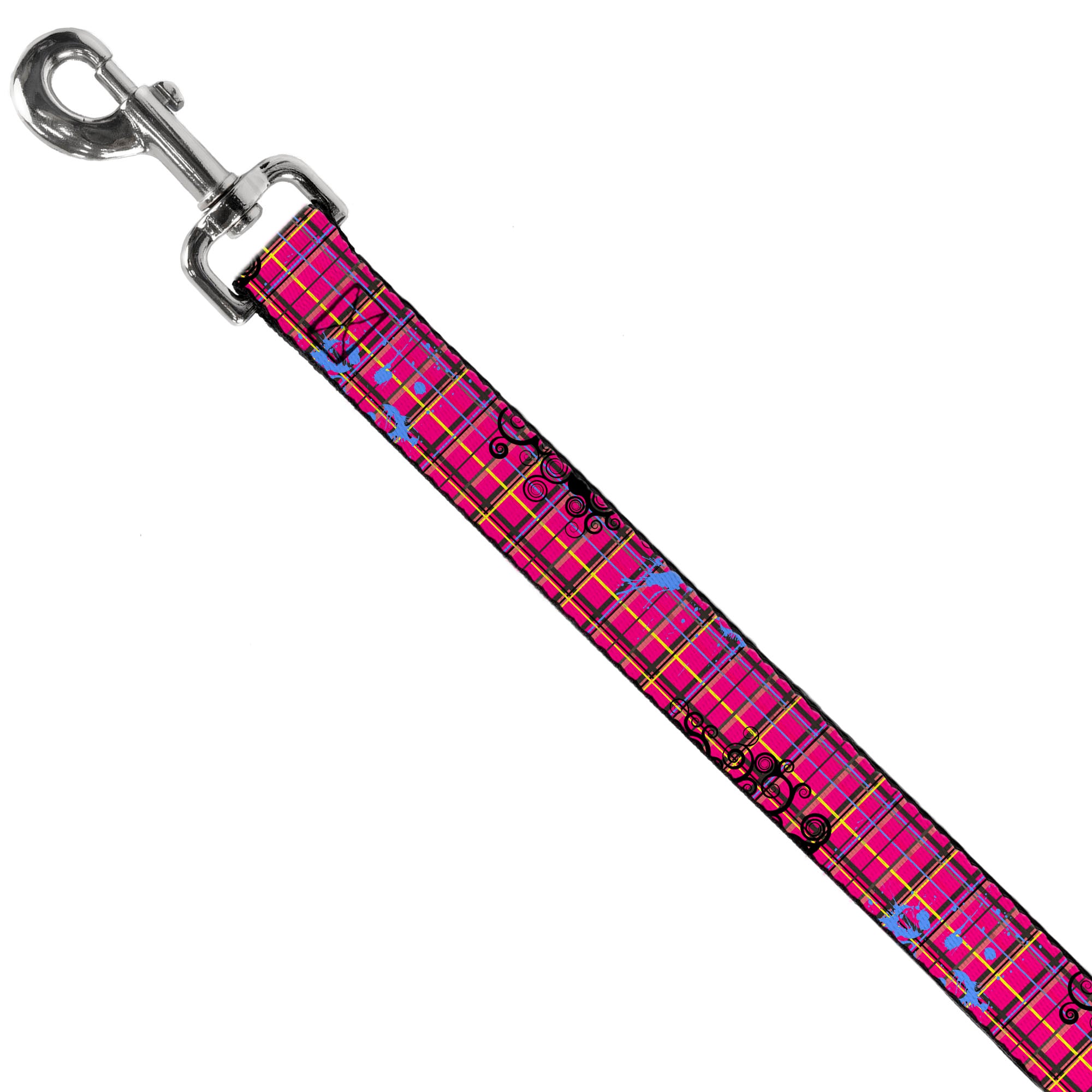 Dog Leash - Plaid Curls Pink/Black/Yellow/Blue Dog Leashes Buckle-Down