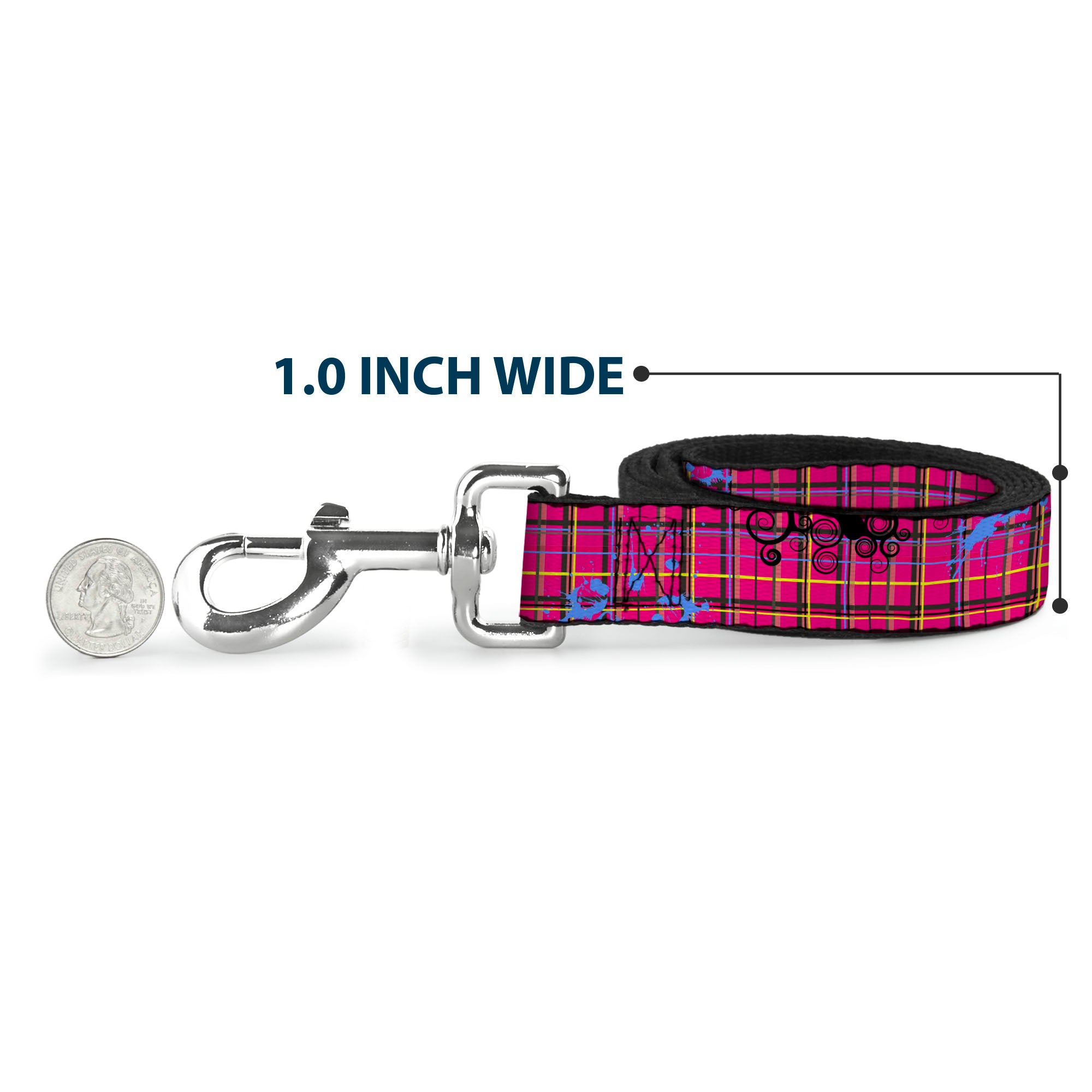 Dog Leash - Plaid Curls Pink/Black/Yellow/Blue Dog Leashes Buckle-Down
