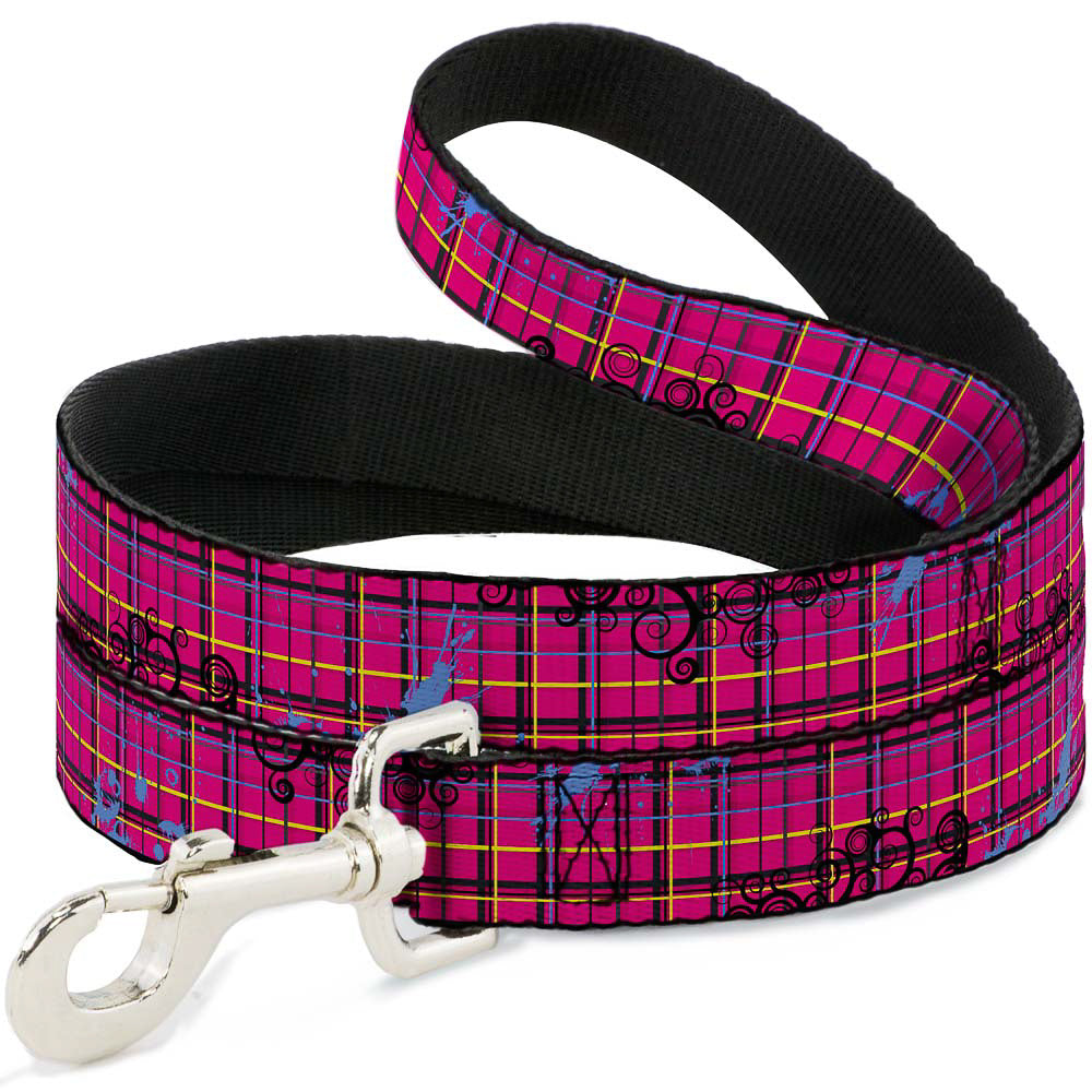 Dog Leash - Plaid Curls Pink/Black/Yellow/Blue Dog Leashes Buckle-Down