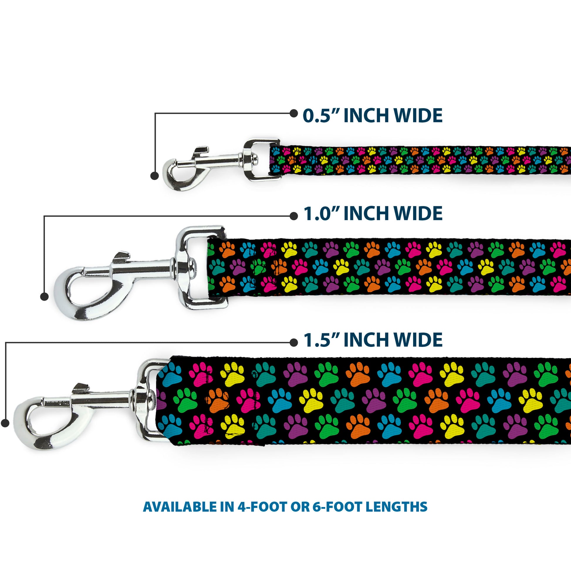 Dog Leash - Paw Print Black/Multi Color Dog Leashes Buckle-Down