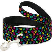 Dog Leash - Paw Print Black/Multi Color Dog Leashes Buckle-Down