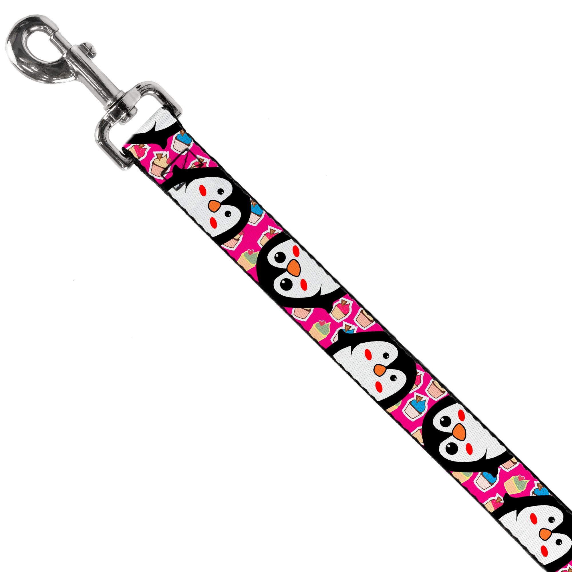 Dog Leash - Penguins w/Cupcakes Fuchsia/Purple/White Dog Leashes Buckle-Down