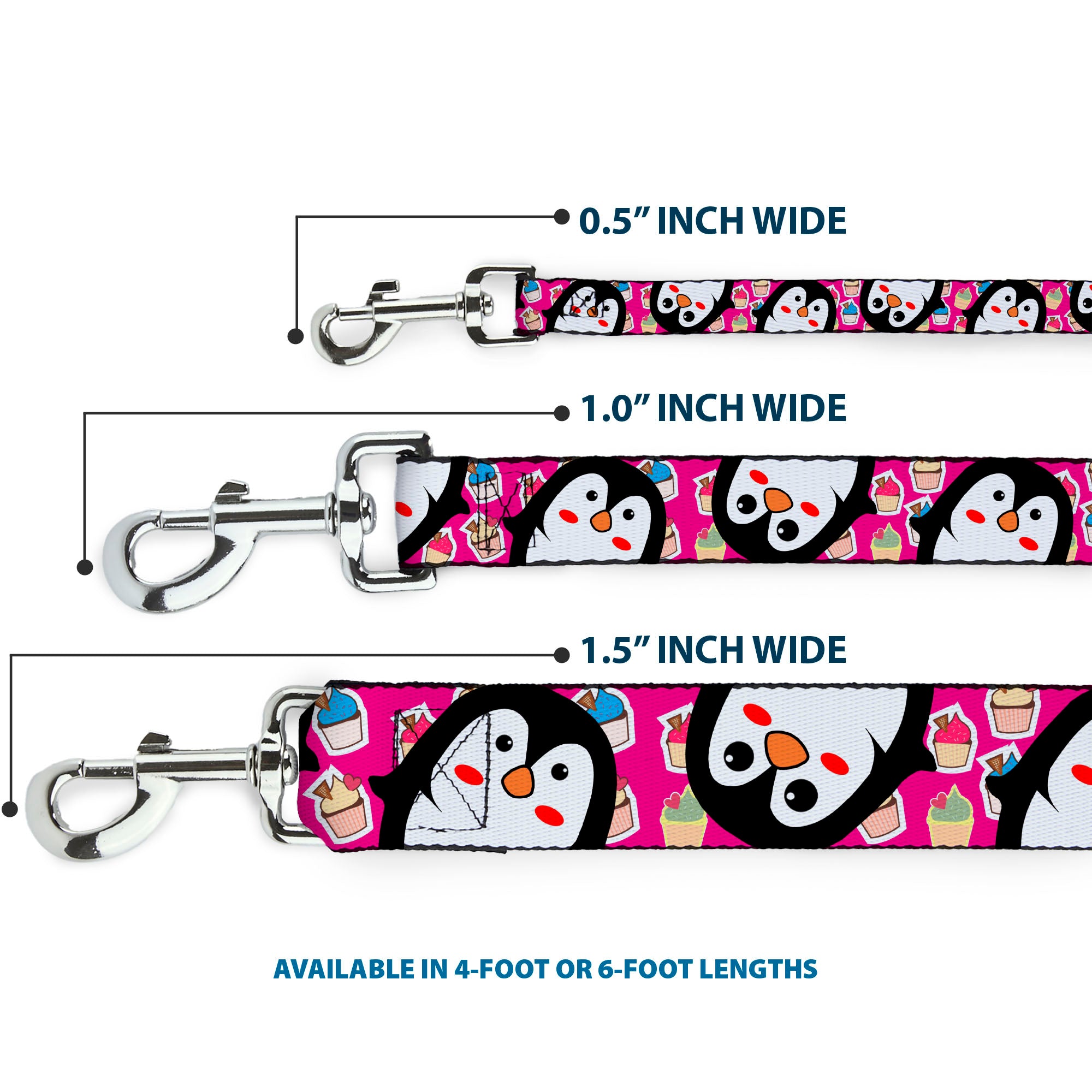 Dog Leash - Penguins w/Cupcakes Fuchsia/Purple/White Dog Leashes Buckle-Down