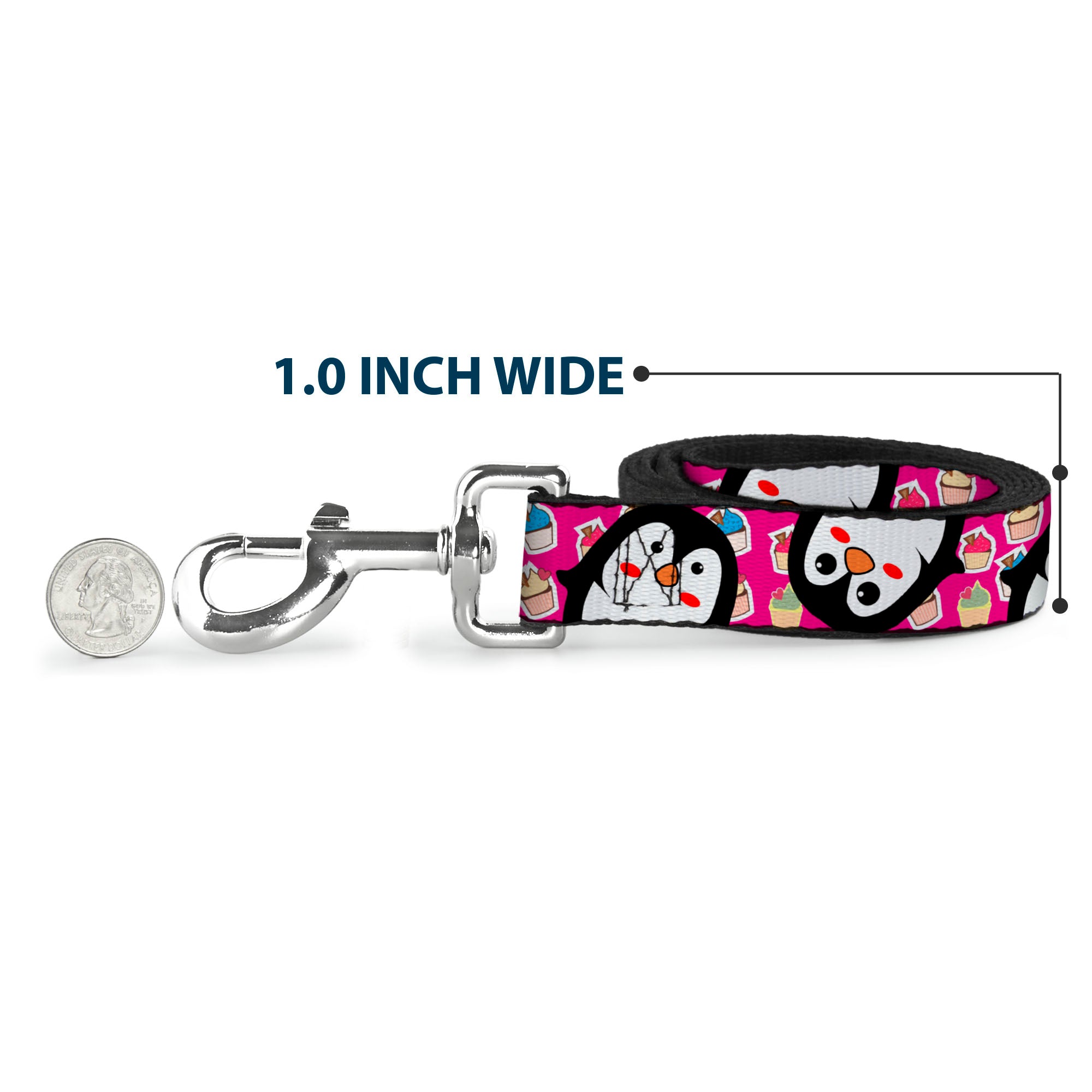 Dog Leash - Penguins w/Cupcakes Fuchsia/Purple/White Dog Leashes Buckle-Down
