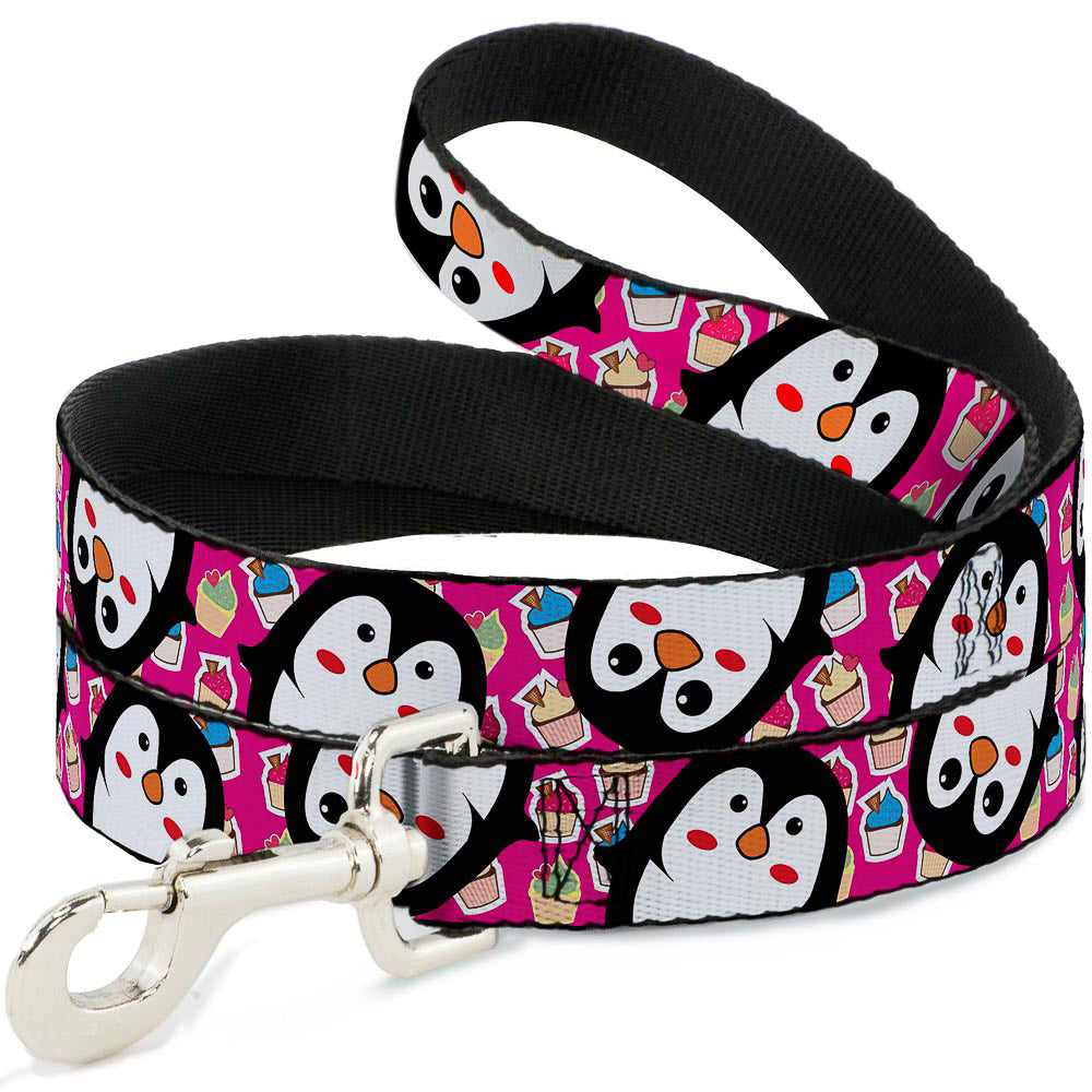 Dog Leash - Penguins w/Cupcakes Fuchsia/Purple/White Dog Leashes Buckle-Down