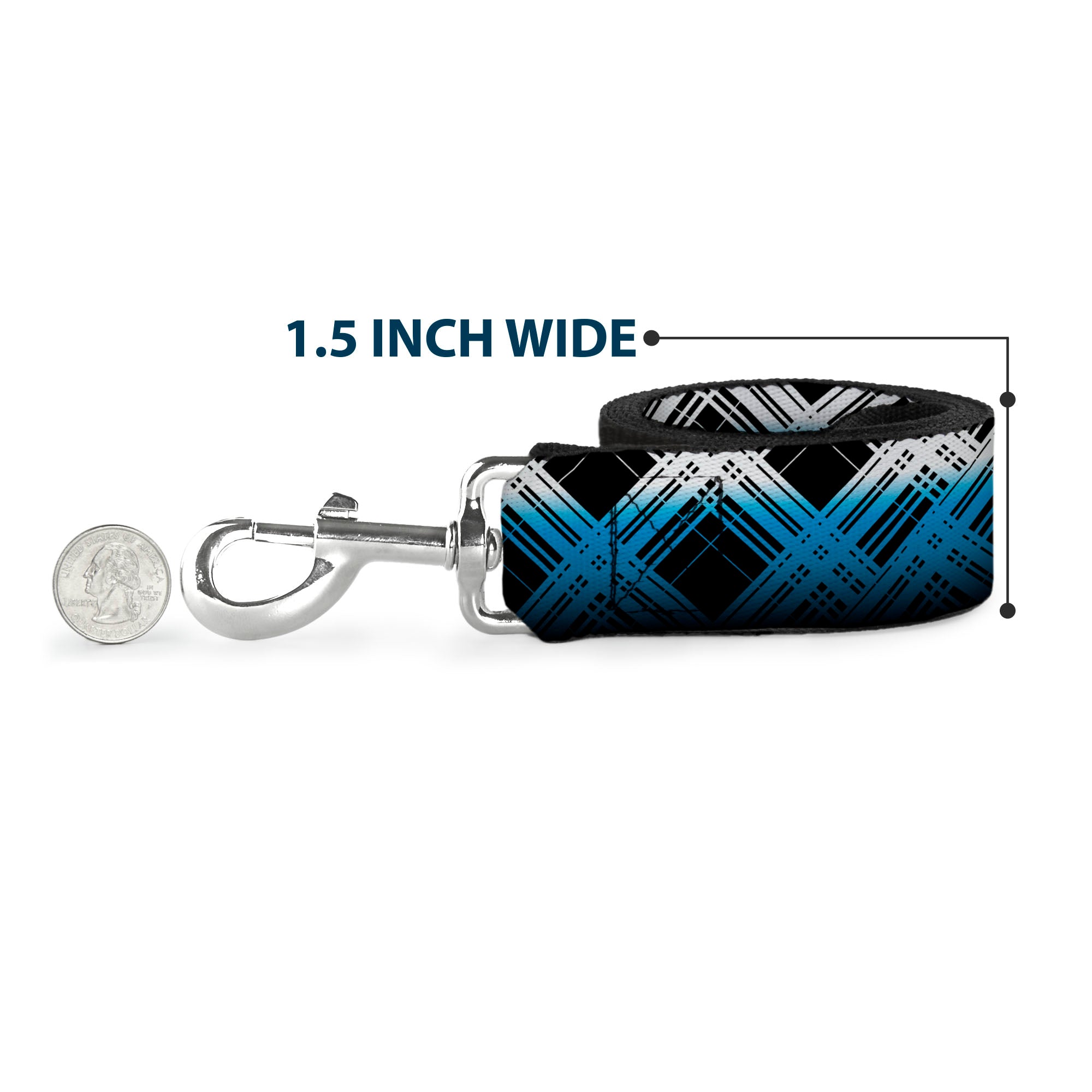 Dog Leash - Plaid X Gradient Black/White/Blue Dog Leashes Buckle-Down
