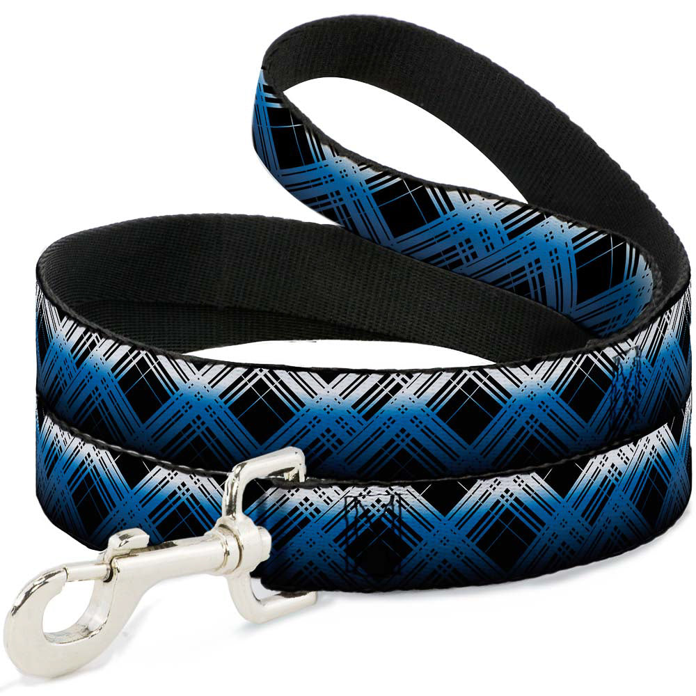 Dog Leash - Plaid X Gradient Black/White/Blue Dog Leashes Buckle-Down