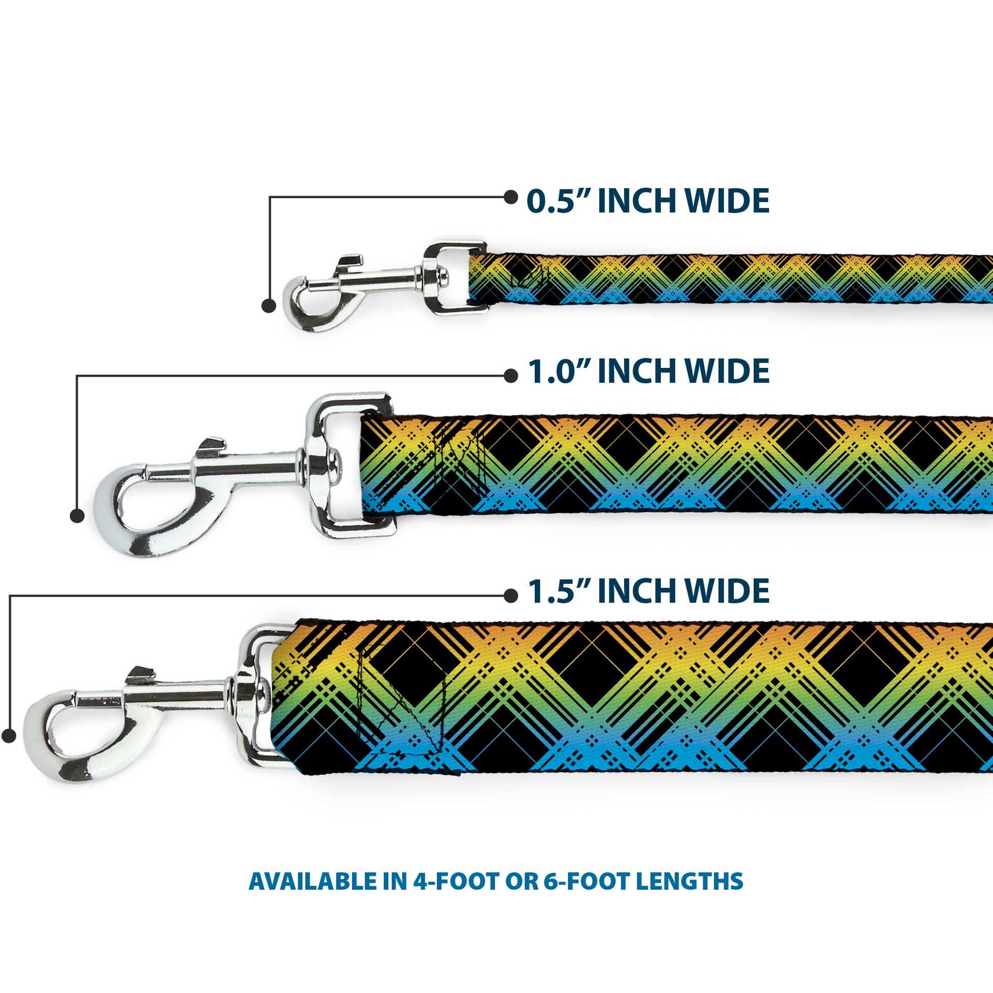 Dog Leash - Plaid X Gradient Black/Orange/Green/Blue Dog Leashes Buckle-Down