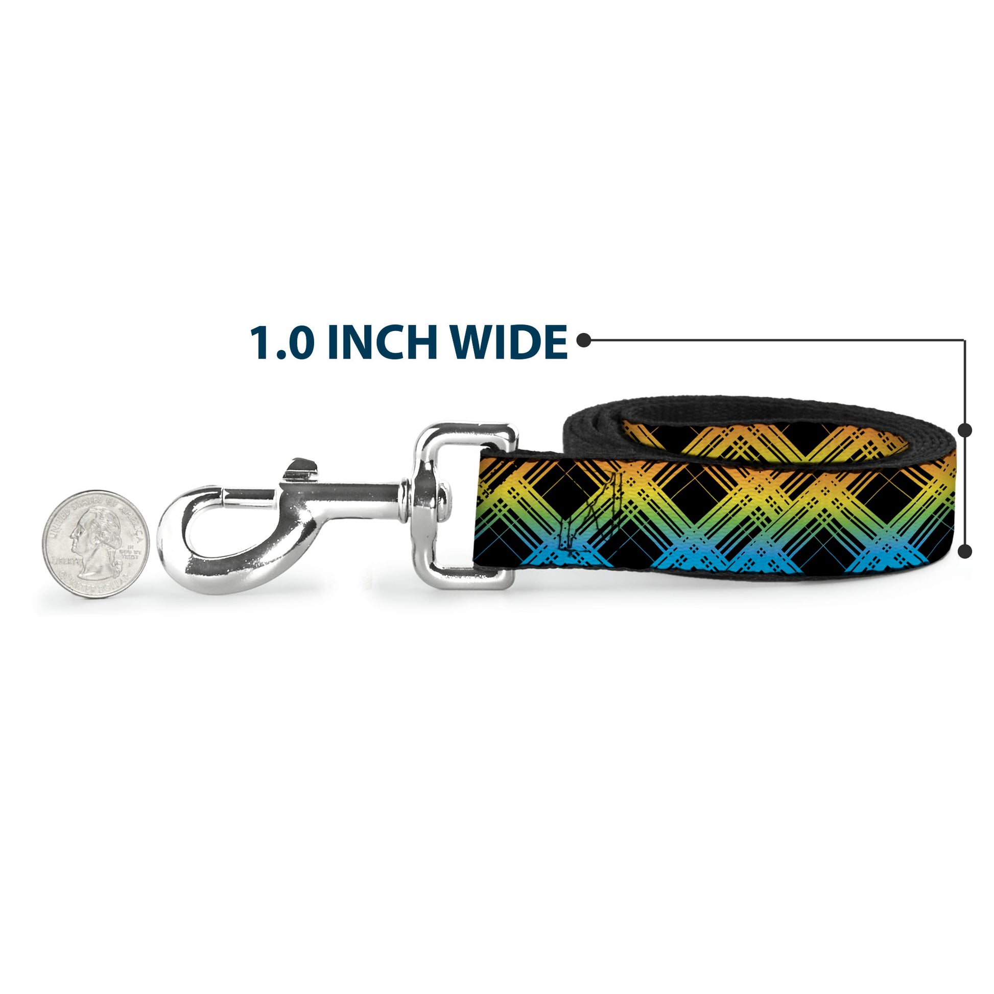 Dog Leash - Plaid X Gradient Black/Orange/Green/Blue Dog Leashes Buckle-Down