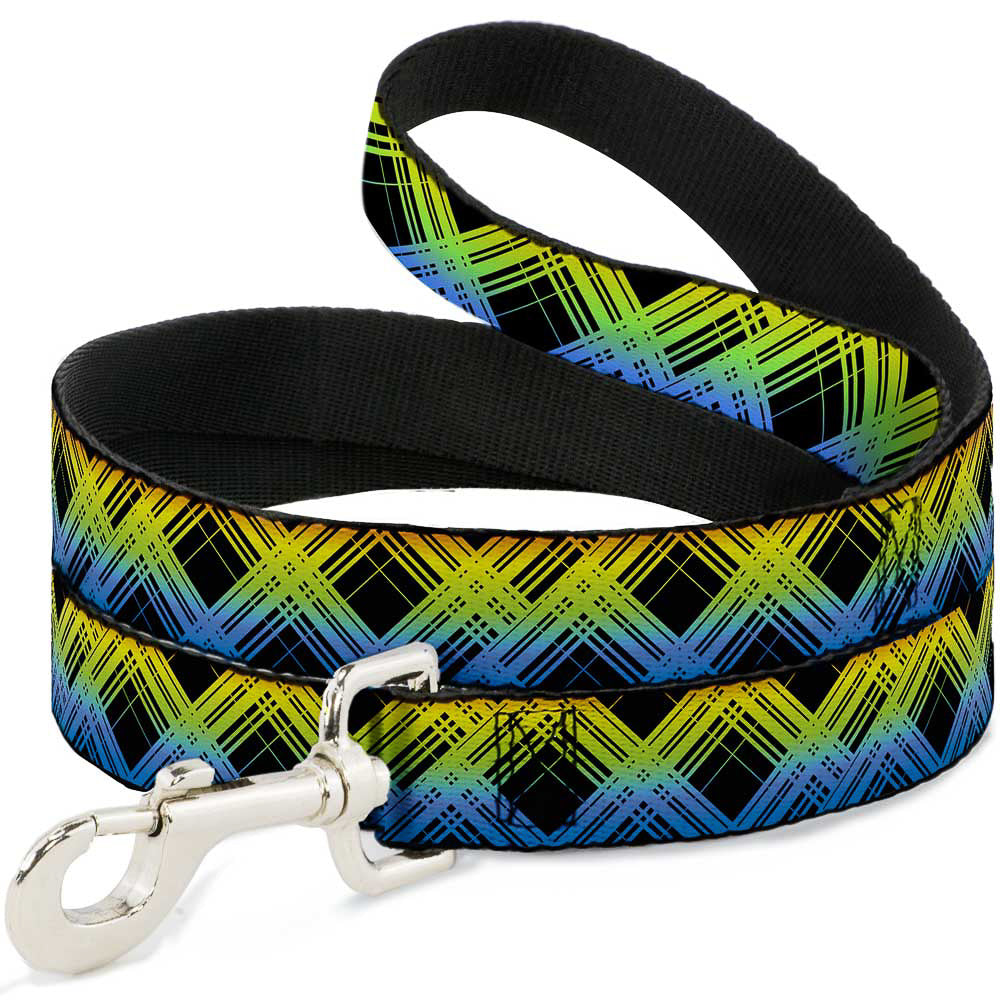 Dog Leash - Plaid X Gradient Black/Orange/Green/Blue Dog Leashes Buckle-Down
