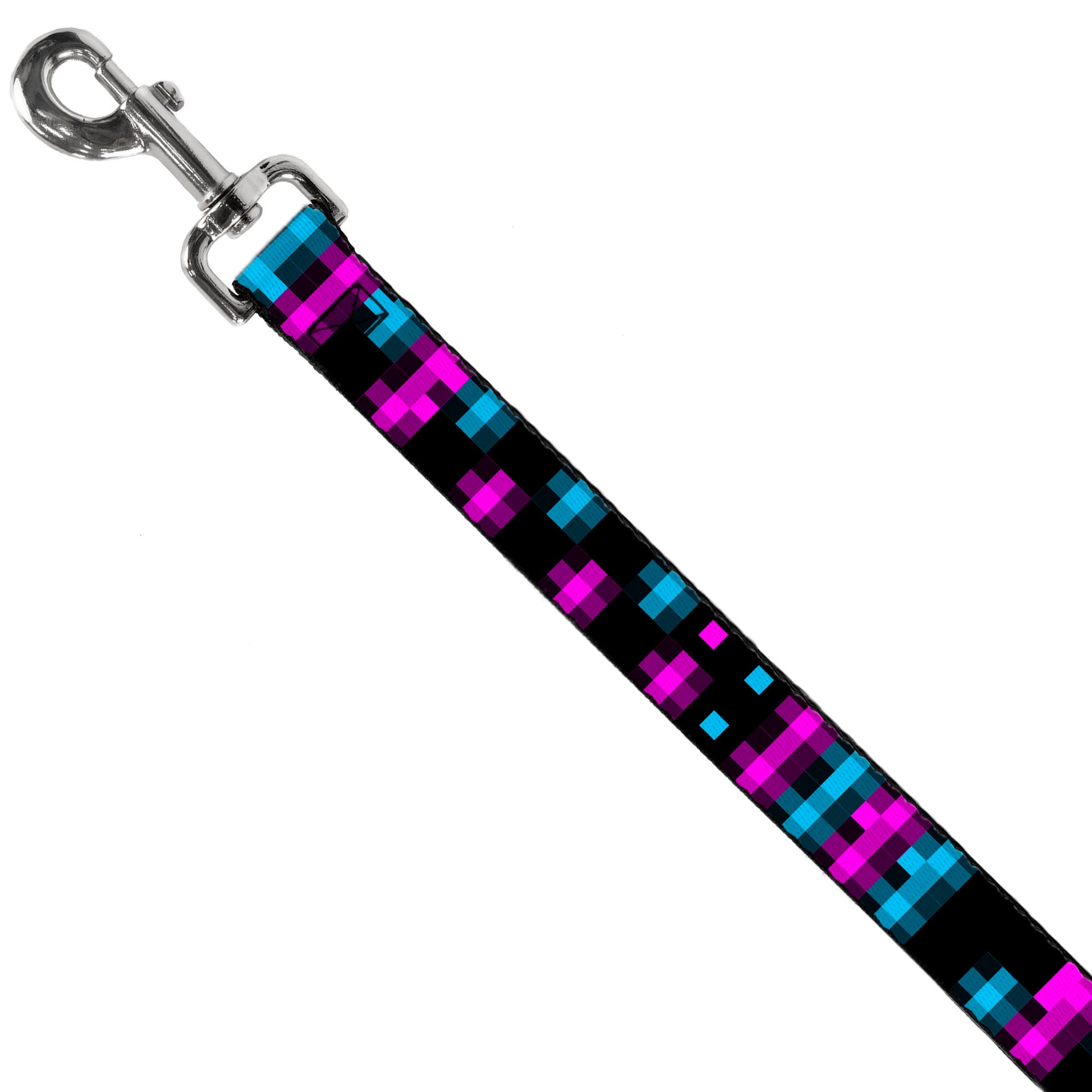 Dog Leash - Pixilated Checker Black/Fuchsia/Turquoise Dog Leashes Buckle-Down