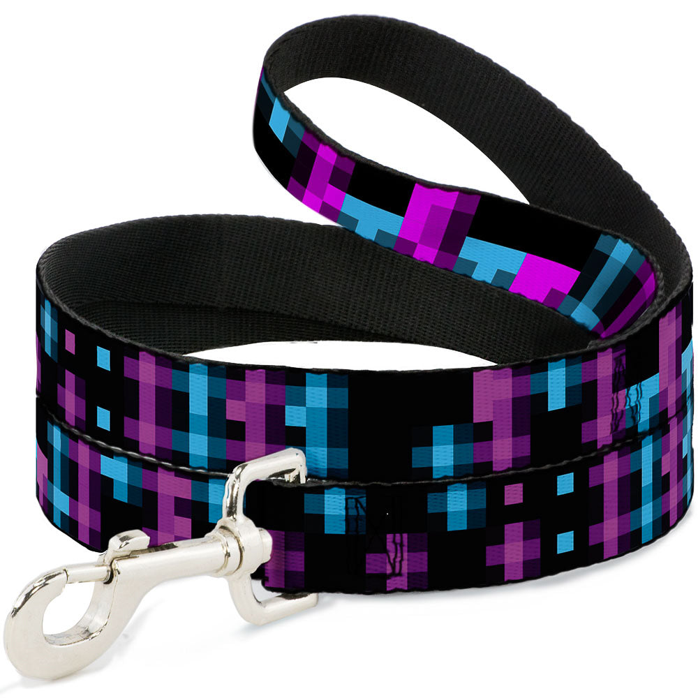 Dog Leash - Pixilated Checker Black/Fuchsia/Turquoise Dog Leashes Buckle-Down