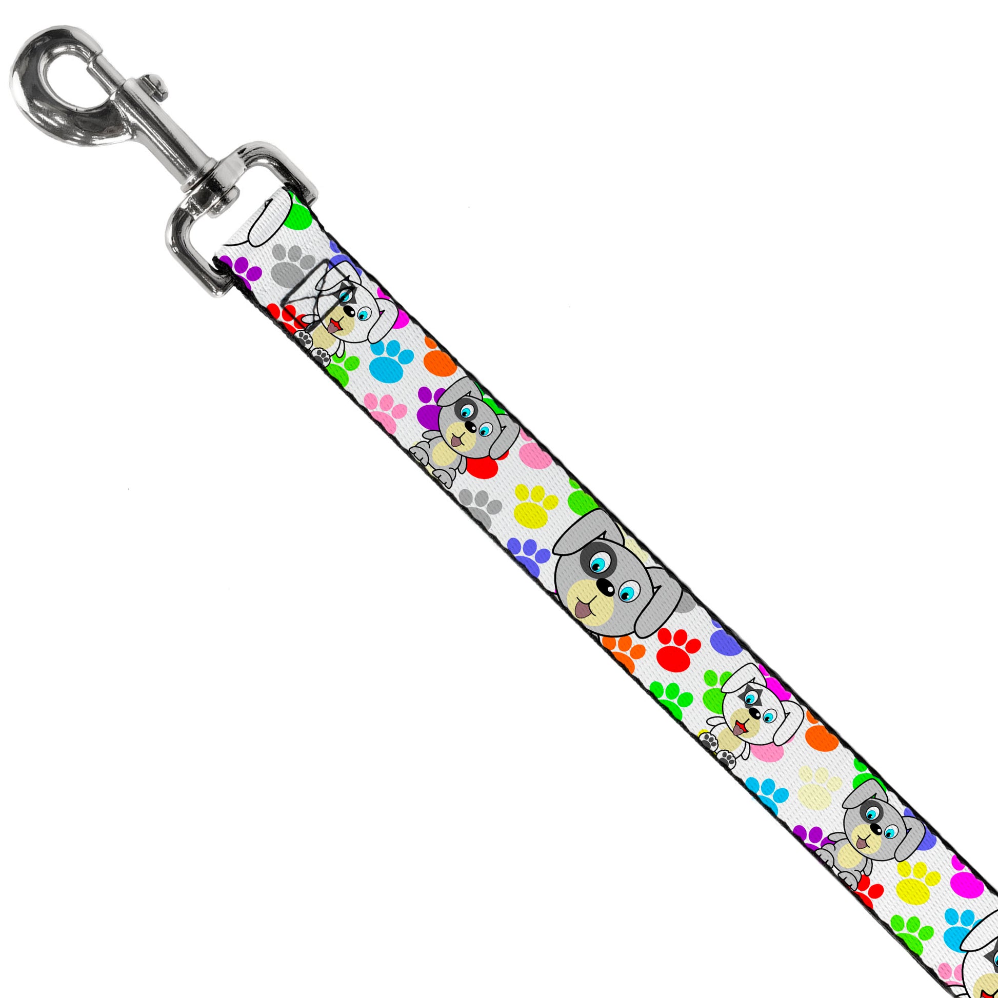 Dog Leash - Puppies w/Paw Prints White/Multi Color Dog Leashes Buckle-Down