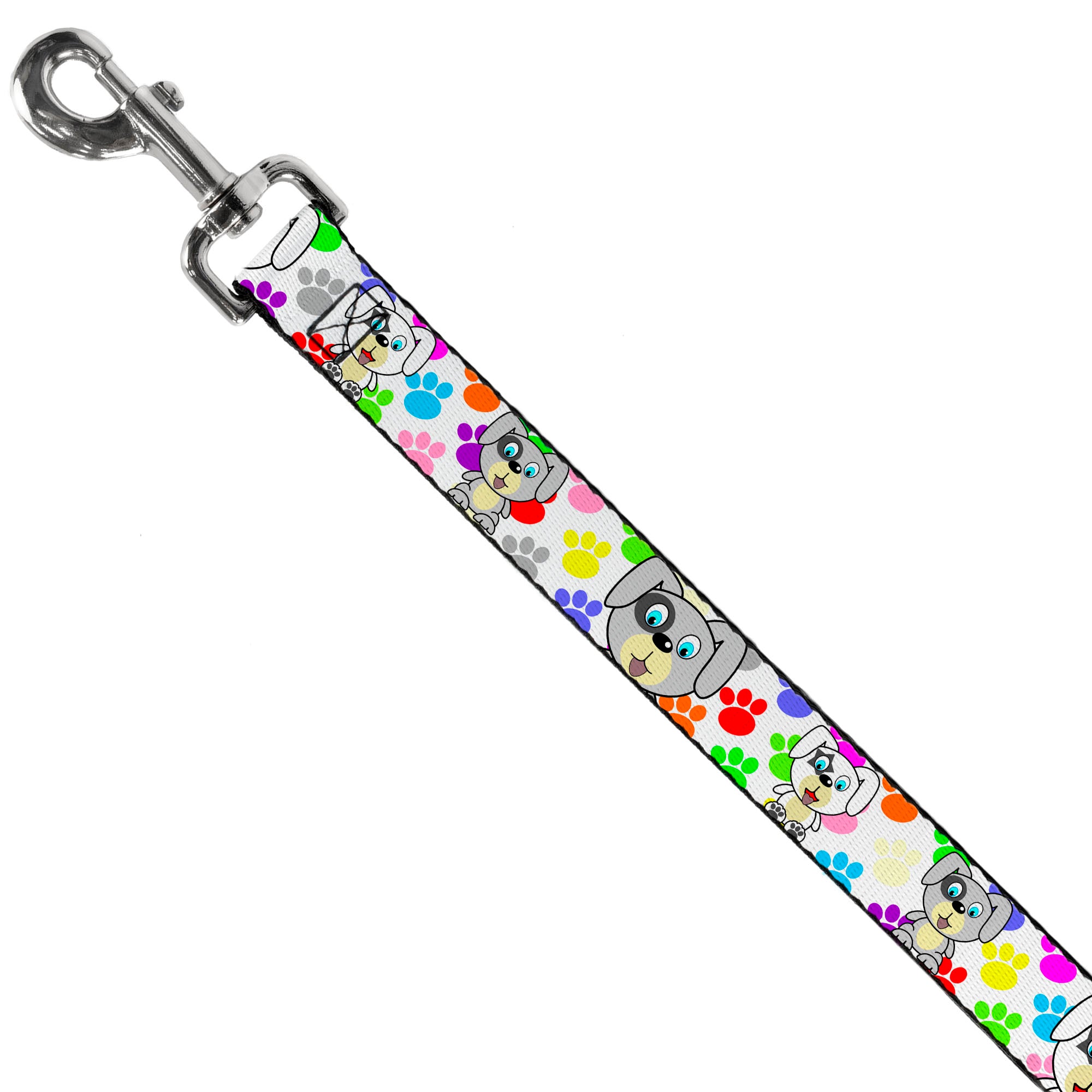 Dog Leash - Puppies w/Paw Prints White/Multi Color Dog Leashes Buckle-Down