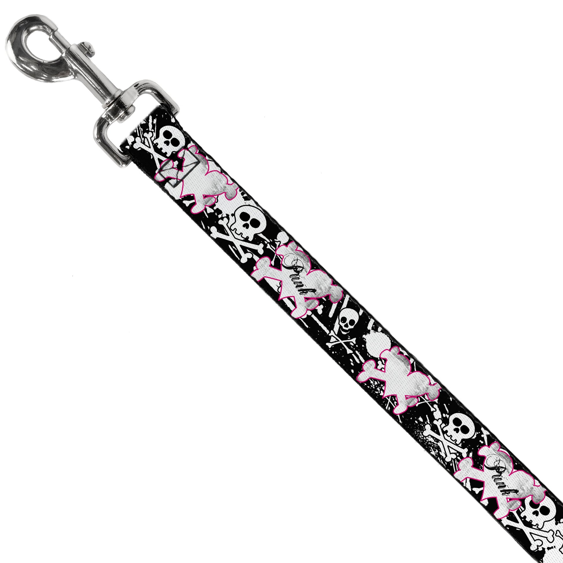 Dog Leash - Punk Heart & Cross Bones w/Skulls & Splatter Black/White Dog Leashes Buckle-Down