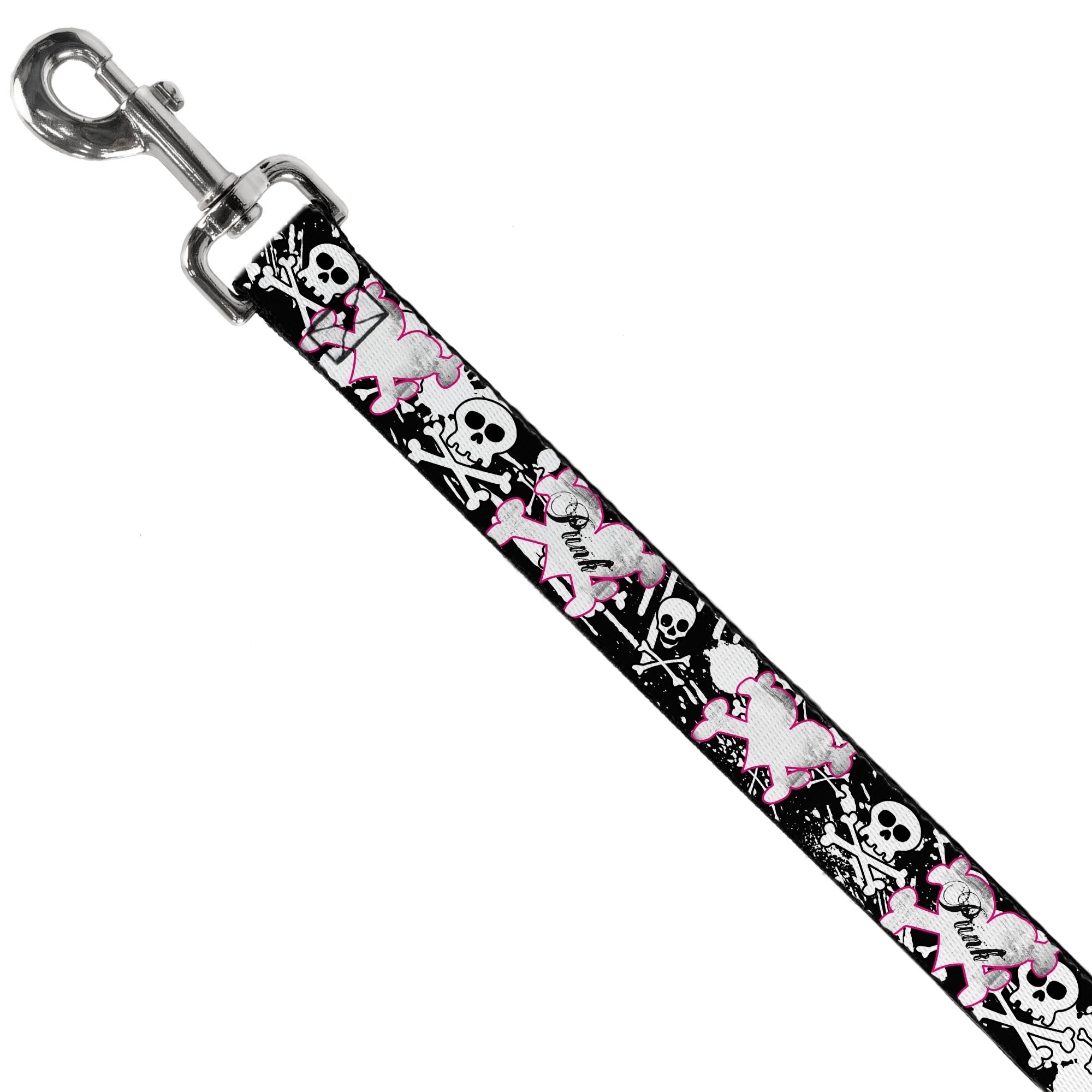 Dog Leash - Punk Heart & Cross Bones w/Skulls & Splatter Black/White Dog Leashes Buckle-Down