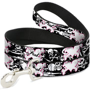 Dog Leash - Punk Heart & Cross Bones w/Skulls & Splatter Black/White Dog Leashes Buckle-Down