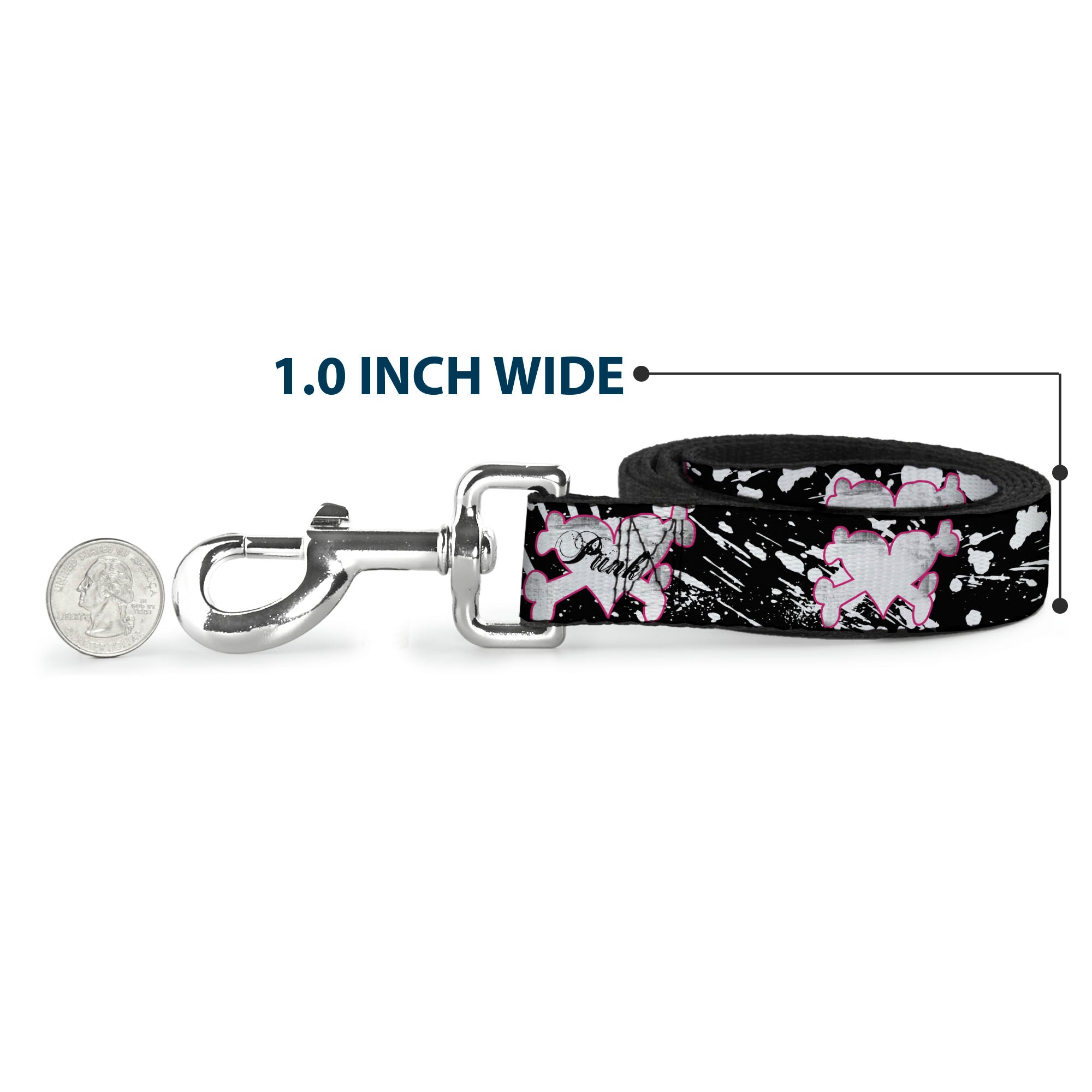 Dog Leash - Punk Heart & Cross Bones w/Splatter Black/White Dog Leashes Buckle-Down