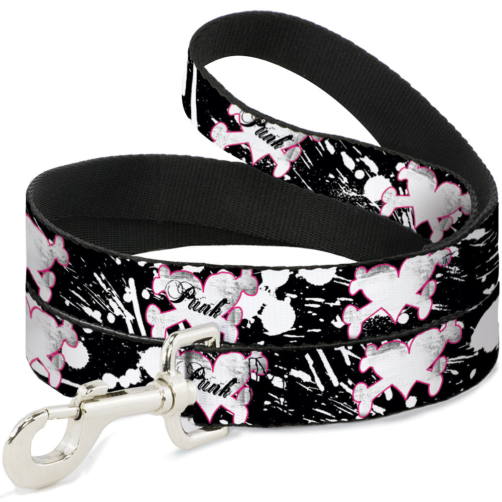 Dog Leash - Punk Heart & Cross Bones w/Splatter Black/White Dog Leashes Buckle-Down
