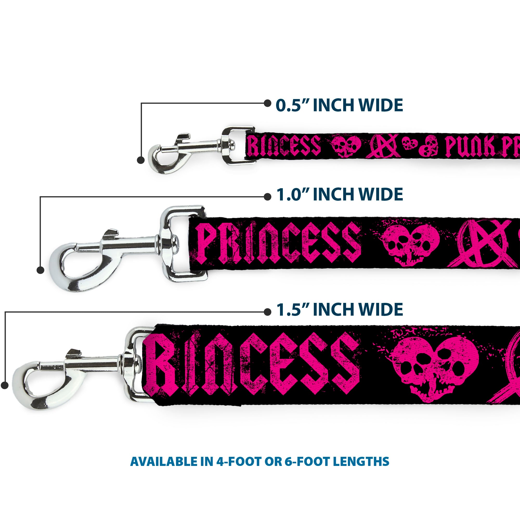 Dog Leash - Punk Princess Black/Fuchsia Dog Leashes Buckle-Down