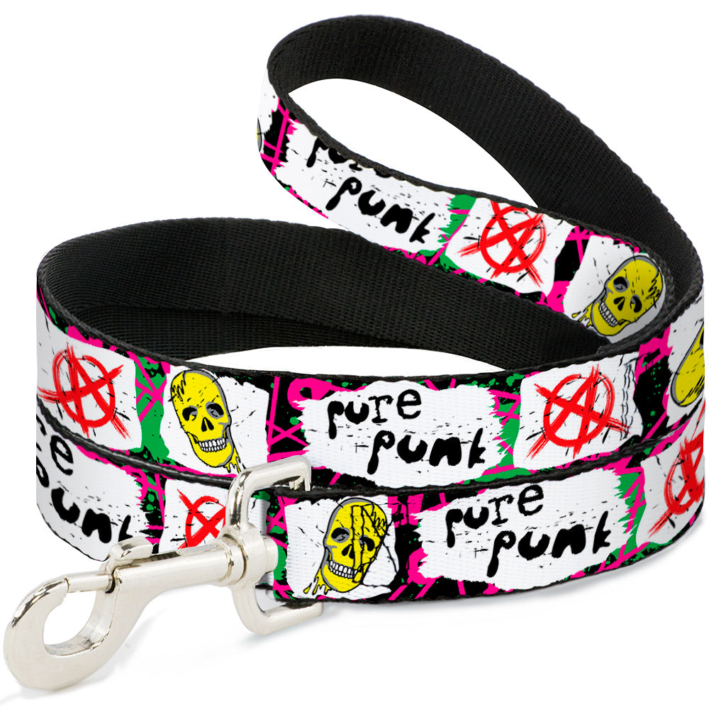 Dog Leash - Pure Punk w/Safety Pins Black/Fuchsia/White Dog Leashes Buckle-Down