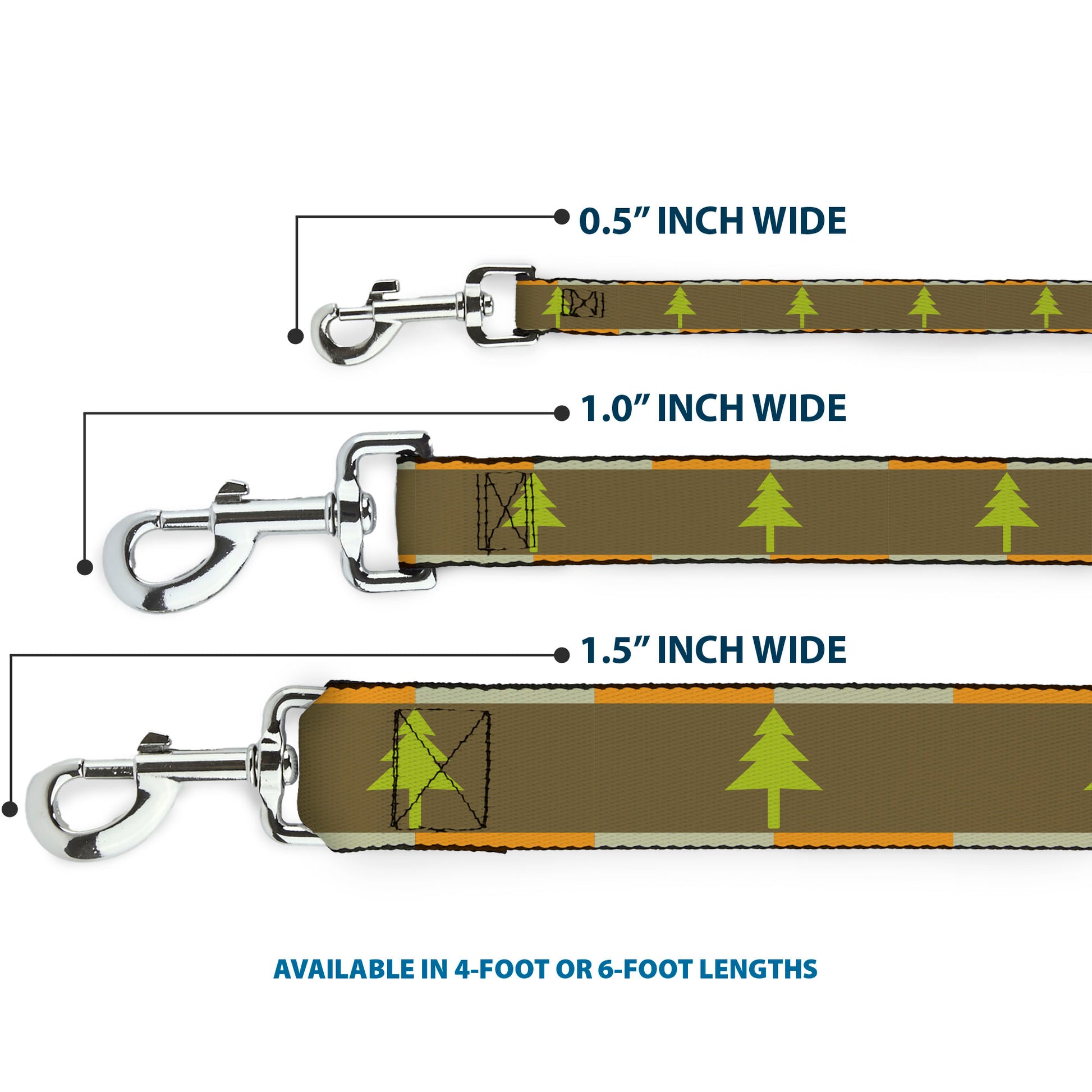 Dog Leash - Pine Trees Blocks Olive/Orange/Tan Dog Leashes Buckle-Down