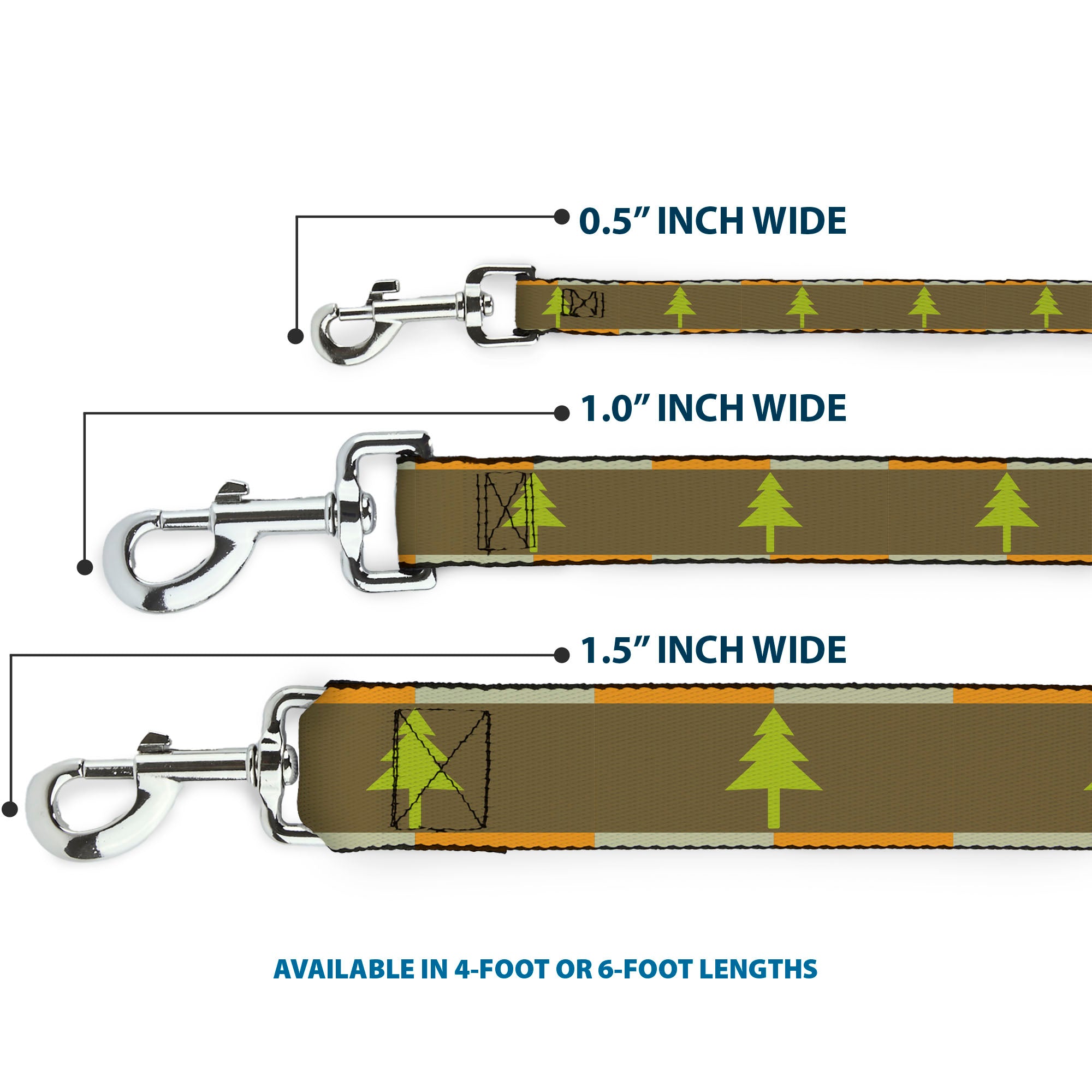 Dog Leash - Pine Trees Blocks Olive/Orange/Tan Dog Leashes Buckle-Down