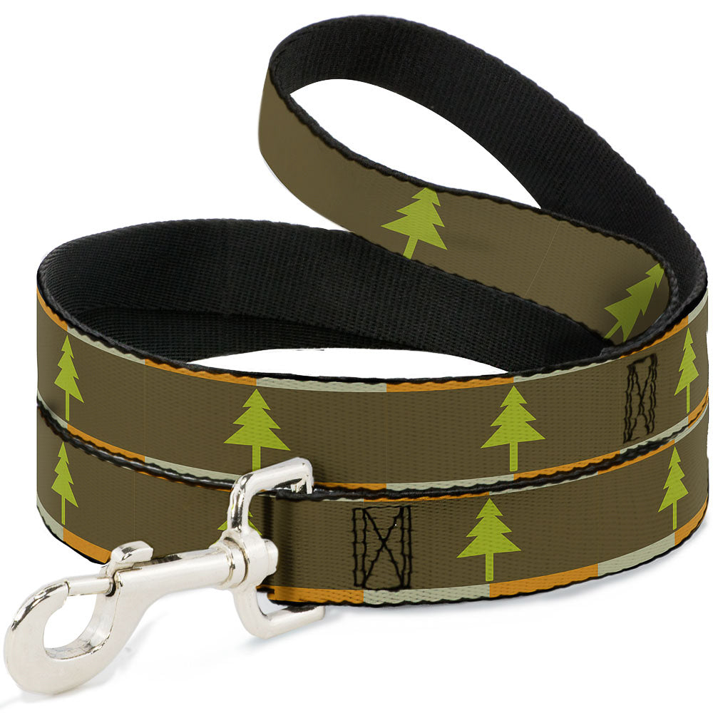 Dog Leash - Pine Trees Blocks Olive/Orange/Tan Dog Leashes Buckle-Down