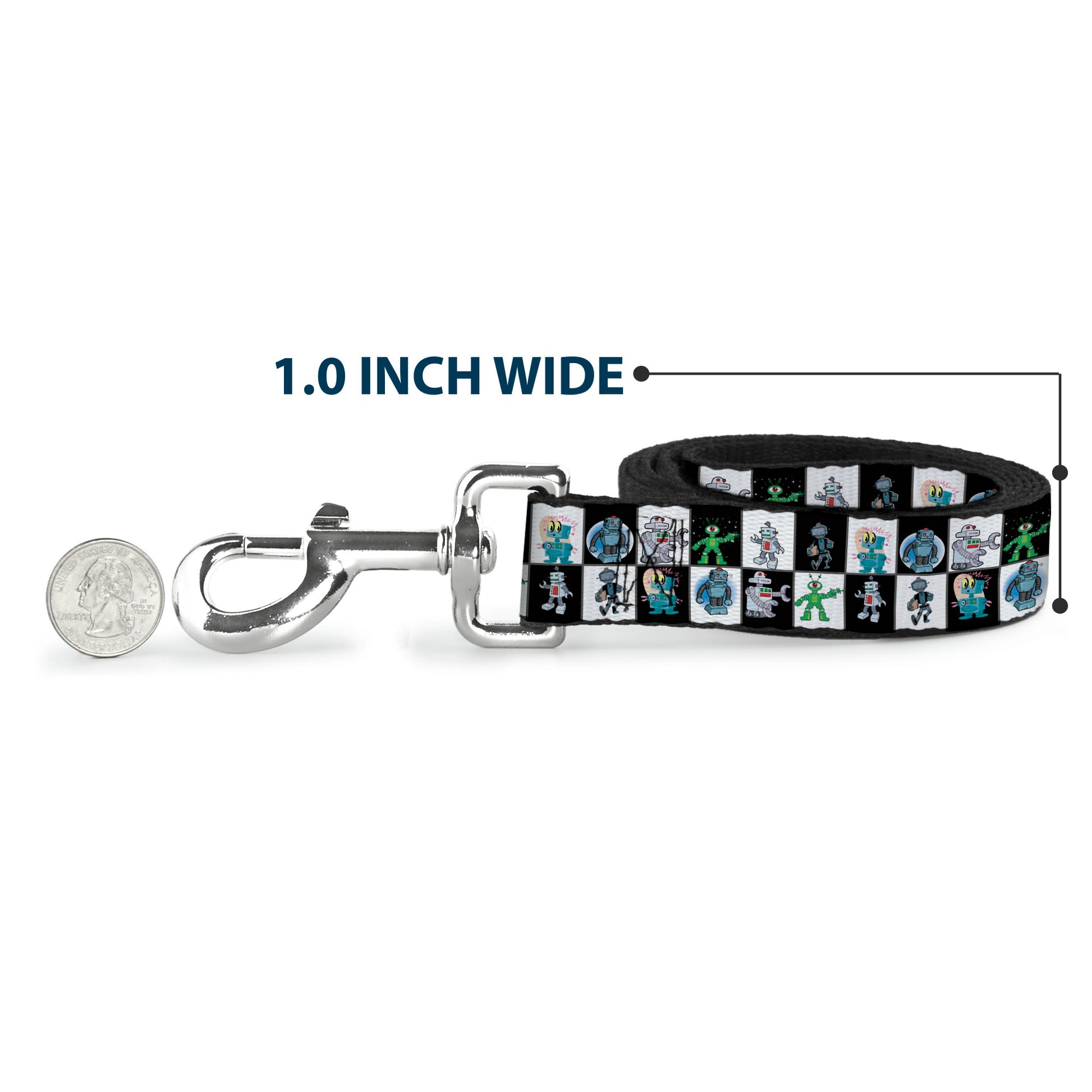 Dog Leash - Robot Checkers Black/White Dog Leashes Buckle-Down