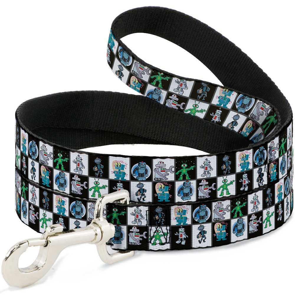 Dog Leash - Robot Checkers Black/White Dog Leashes Buckle-Down