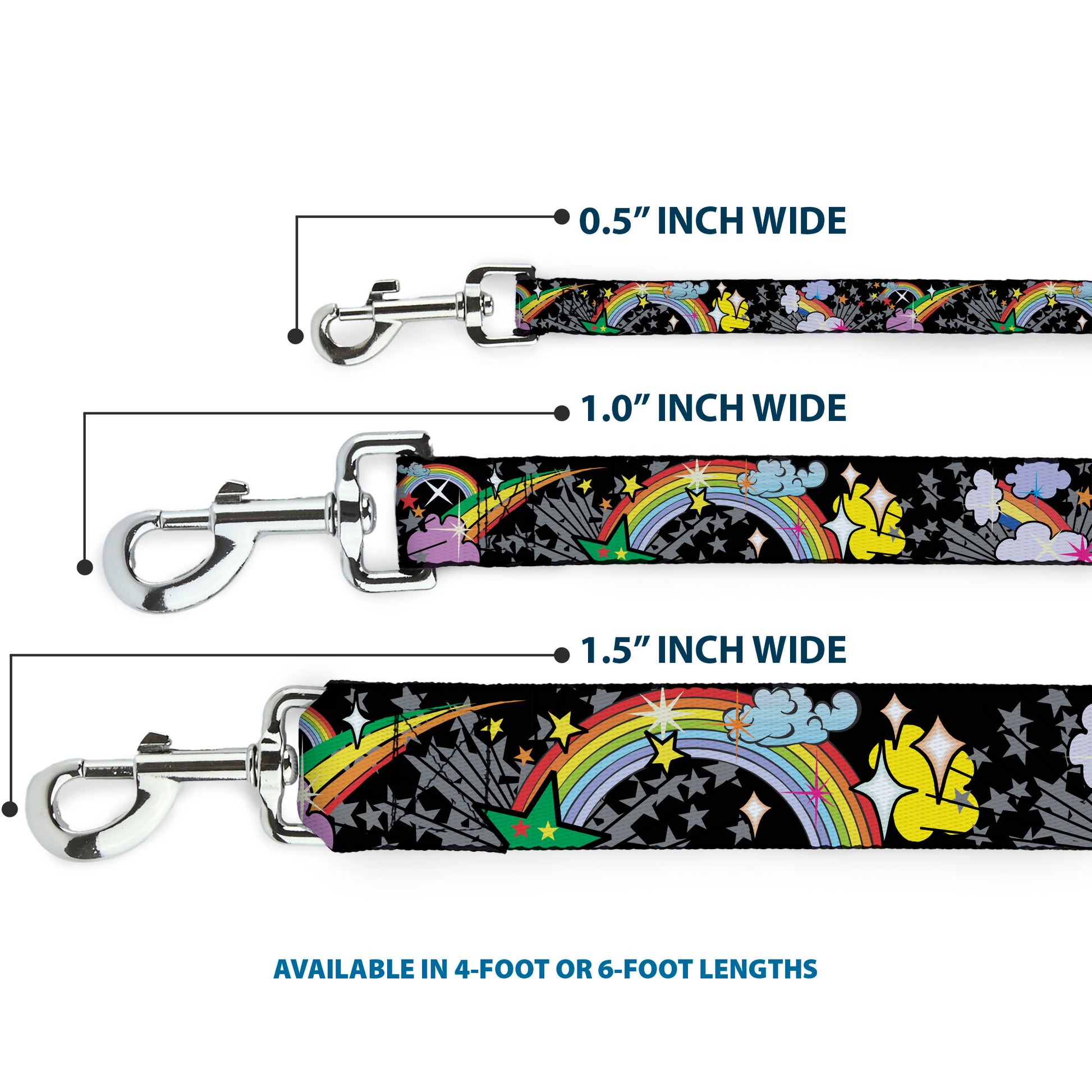 Dog Leash - Rainbow Cloud Stars Black Dog Leashes Buckle-Down
