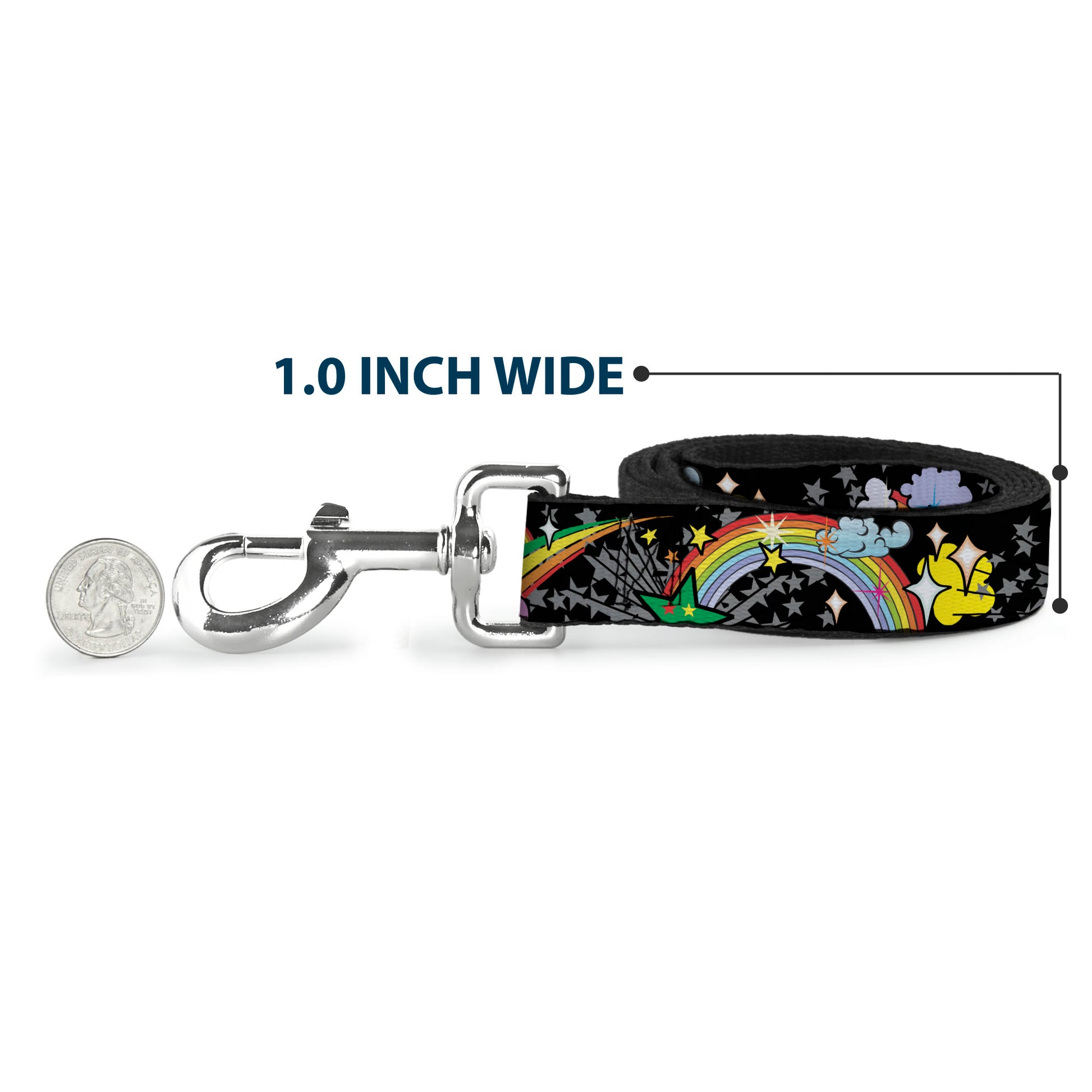 Dog Leash - Rainbow Cloud Stars Black Dog Leashes Buckle-Down