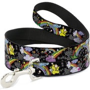 Dog Leash - Rainbow Cloud Stars Black Dog Leashes Buckle-Down