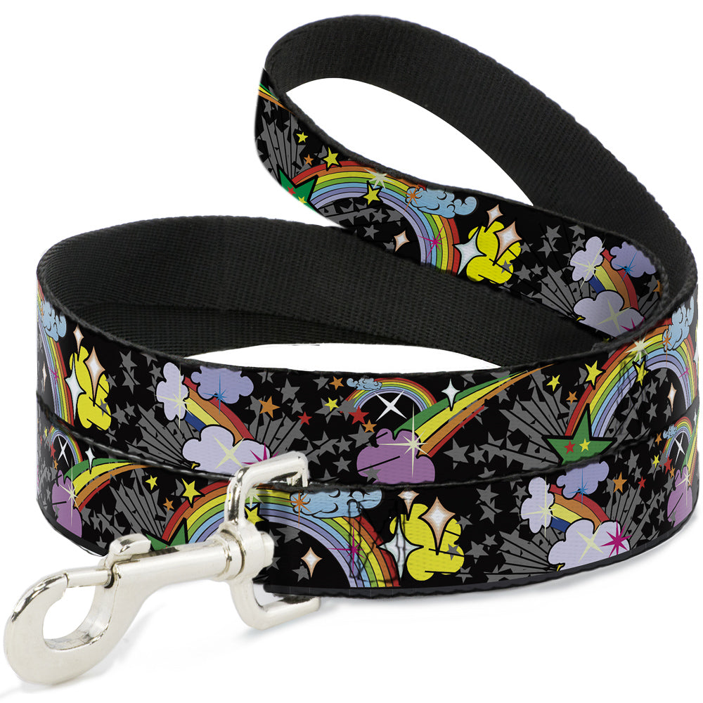 Dog Leash - Rainbow Cloud Stars Black Dog Leashes Buckle-Down