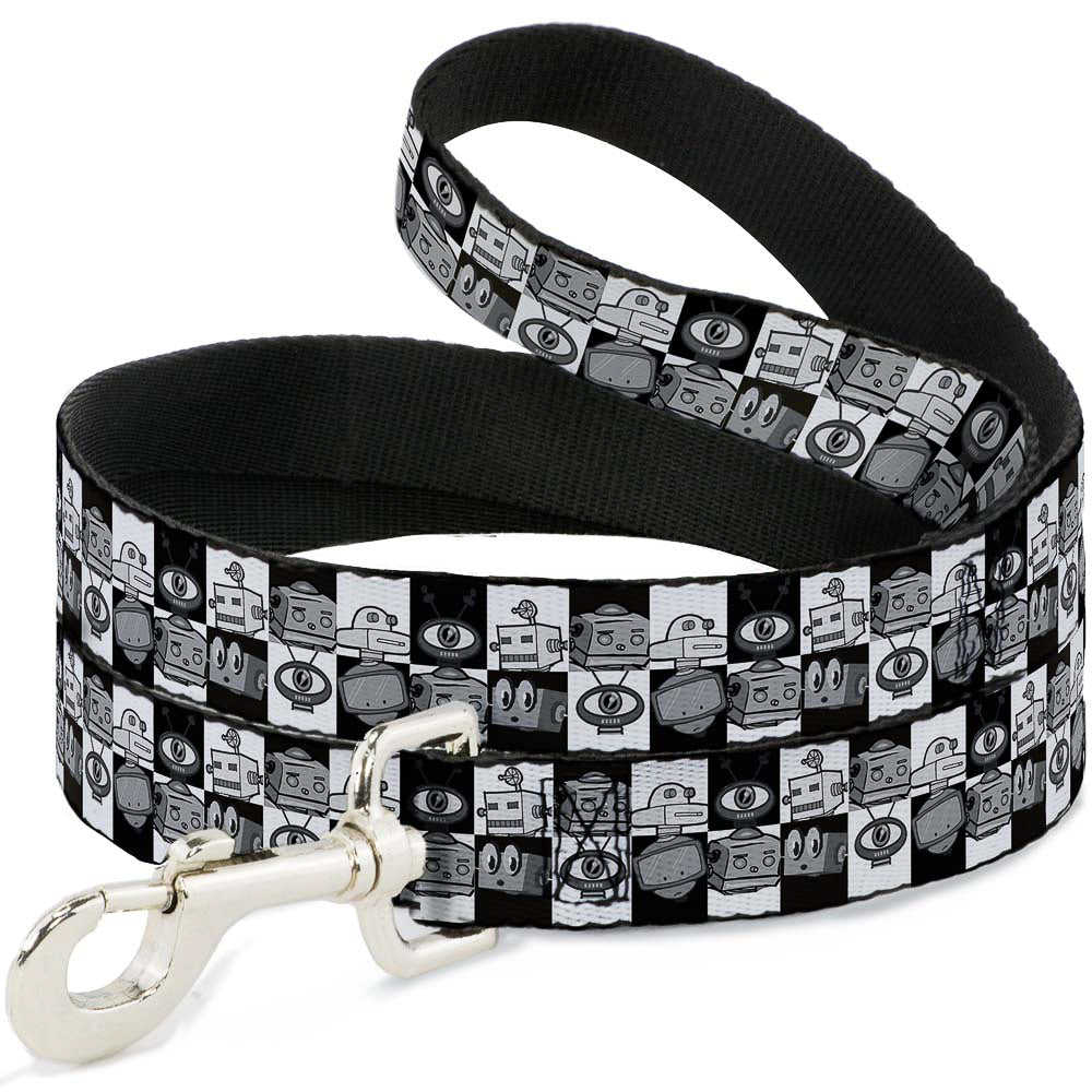Dog Leash - Robot Heads Checkers Black/White Dog Leashes Buckle-Down