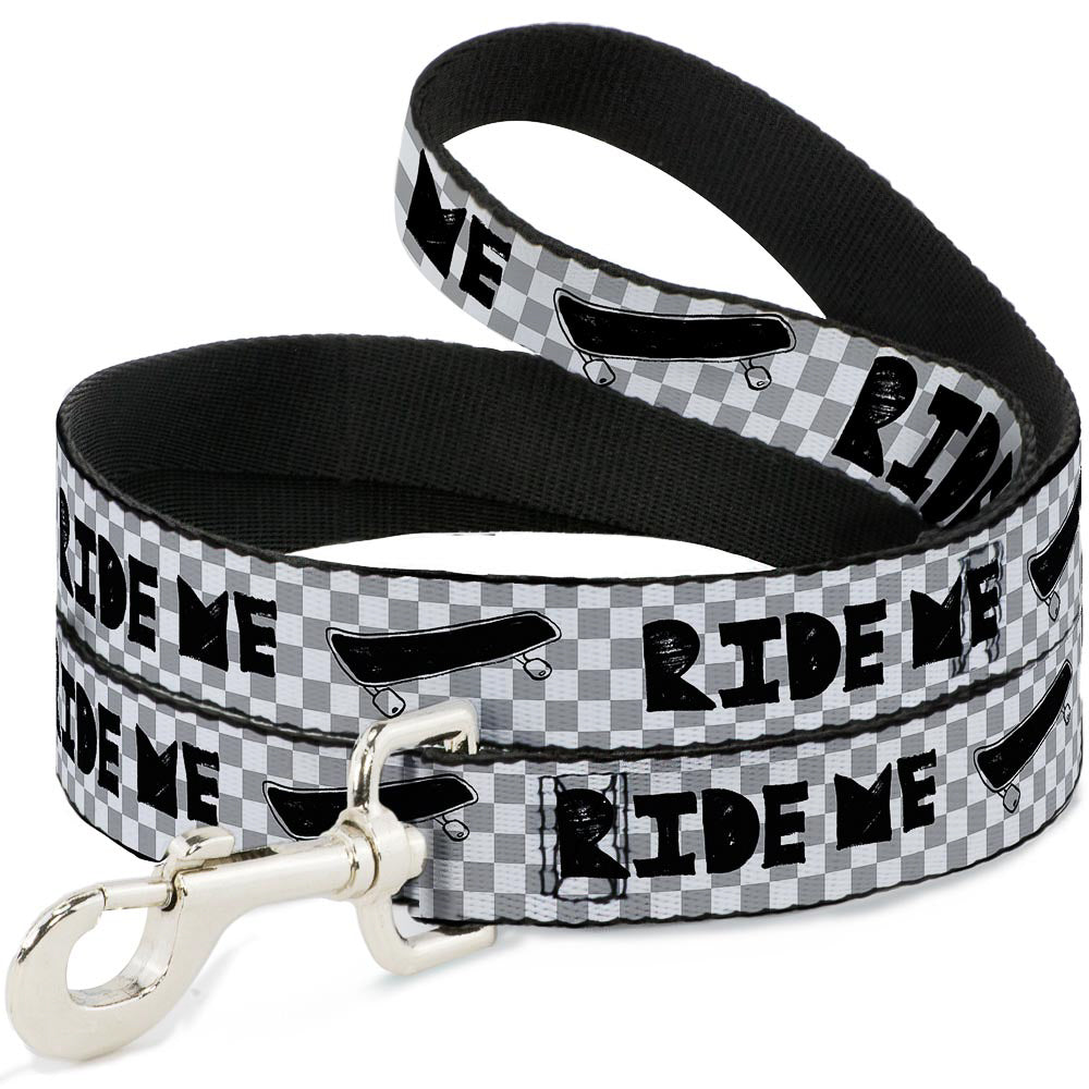 Dog Leash - RIDE ME Skateboard w/Mini Checker White/Gray/Black Dog Leashes Buckle-Down