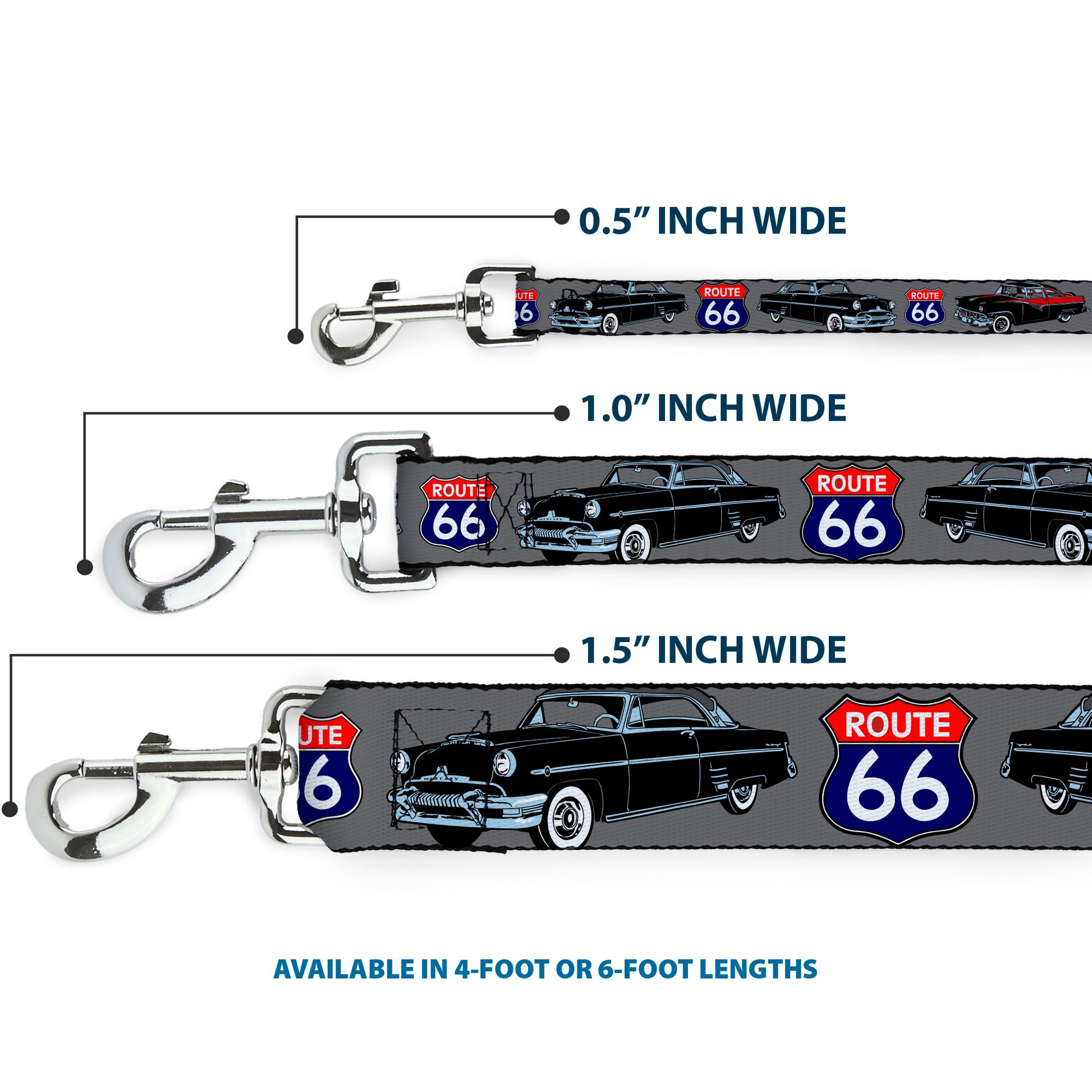 Dog Leash - Route 66 Classics Gray Dog Leashes Buckle-Down