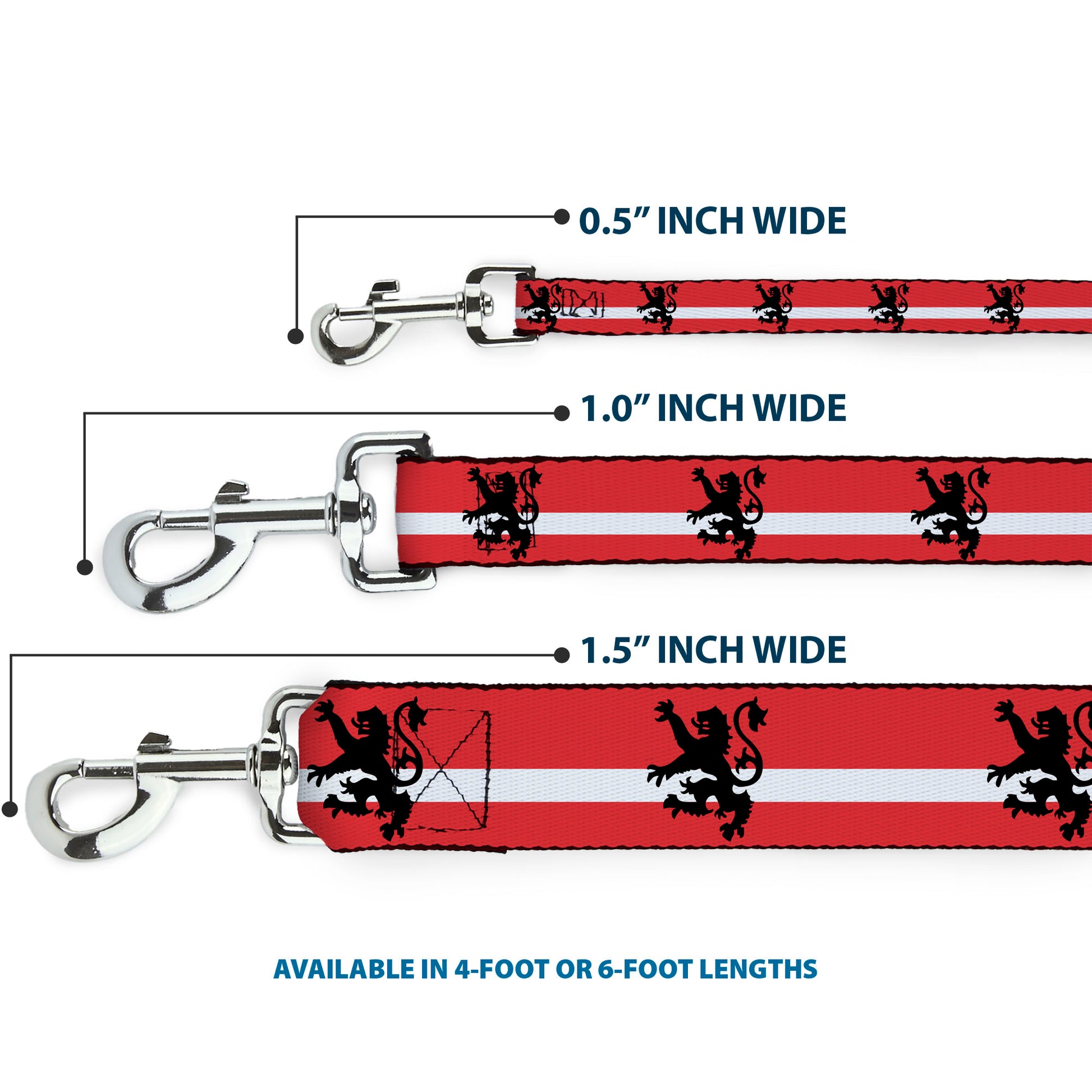 Dog Leash - Rampant Lion Repeat/Stripes Red/White/Black Dog Leashes Buckle-Down