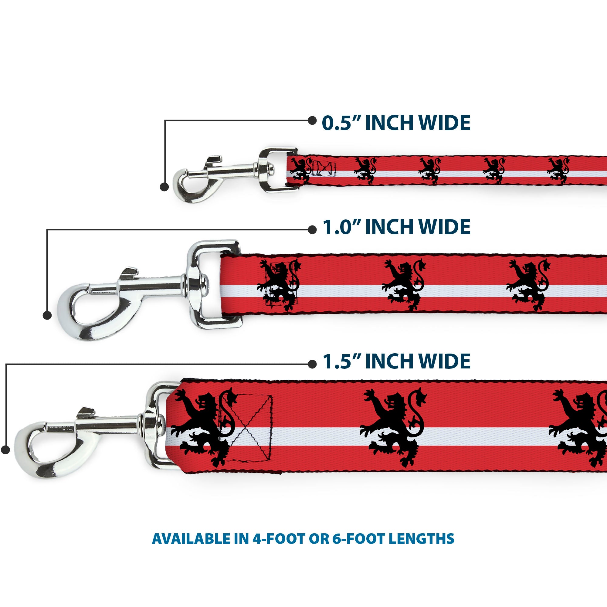 Dog Leash - Rampant Lion Repeat/Stripes Red/White/Black Dog Leashes Buckle-Down