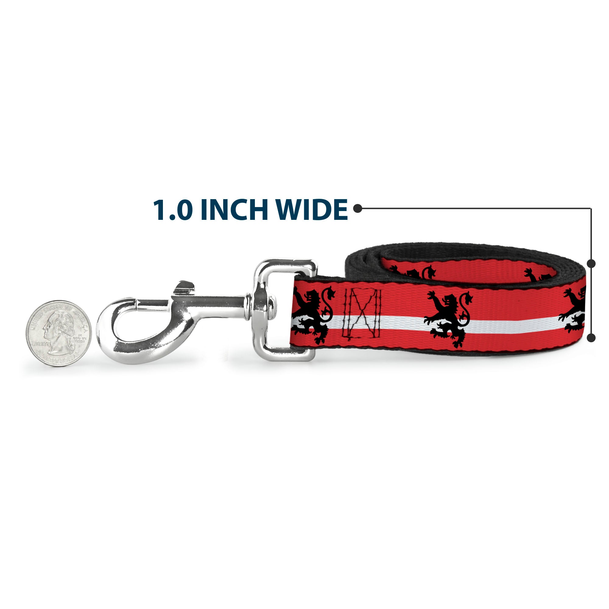 Dog Leash - Rampant Lion Repeat/Stripes Red/White/Black Dog Leashes Buckle-Down