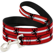 Dog Leash - Rampant Lion Repeat/Stripes Red/White/Black Dog Leashes Buckle-Down