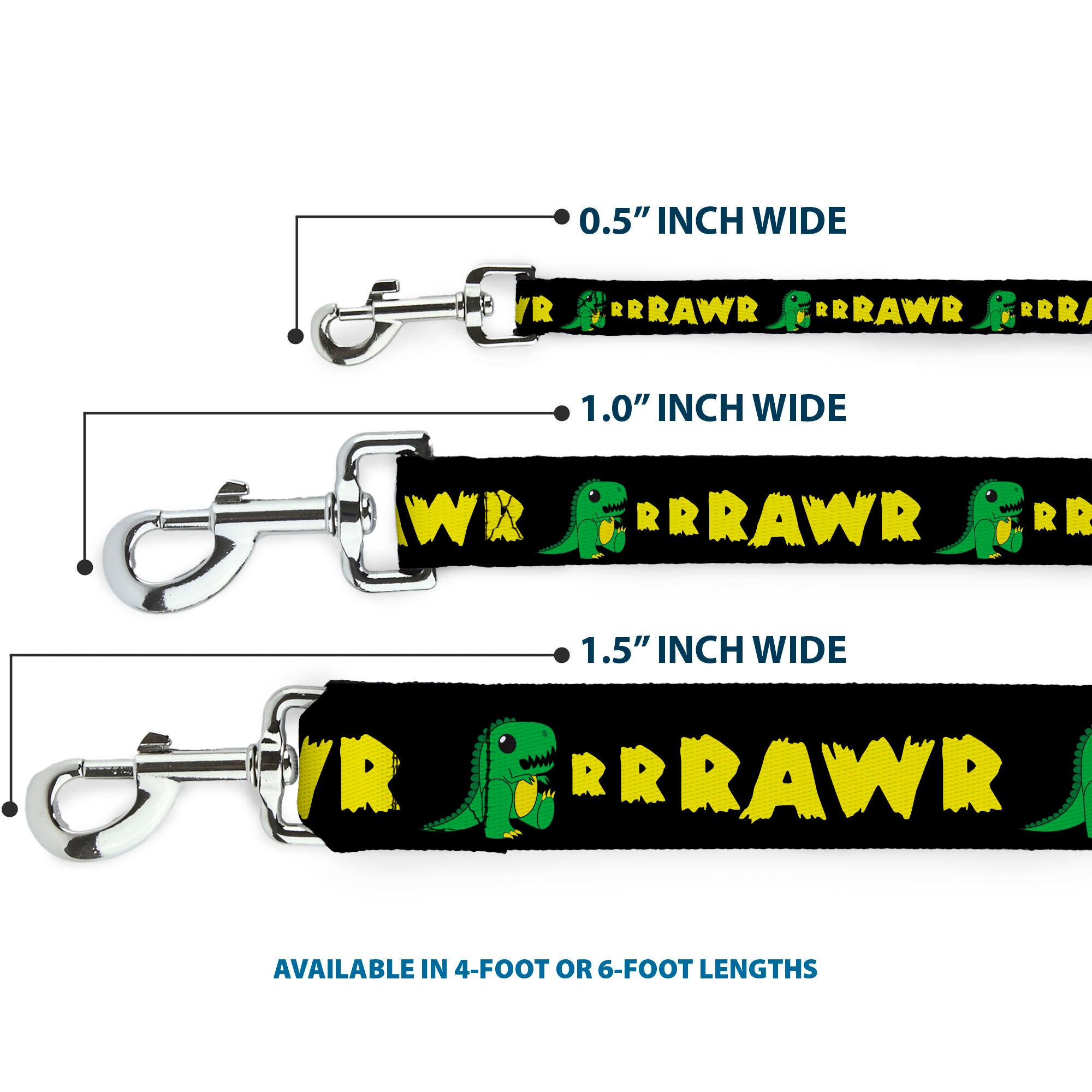 Dog Leash - RRRAWR Dinosaur Black/Green/Yellow Dog Leashes Buckle-Down