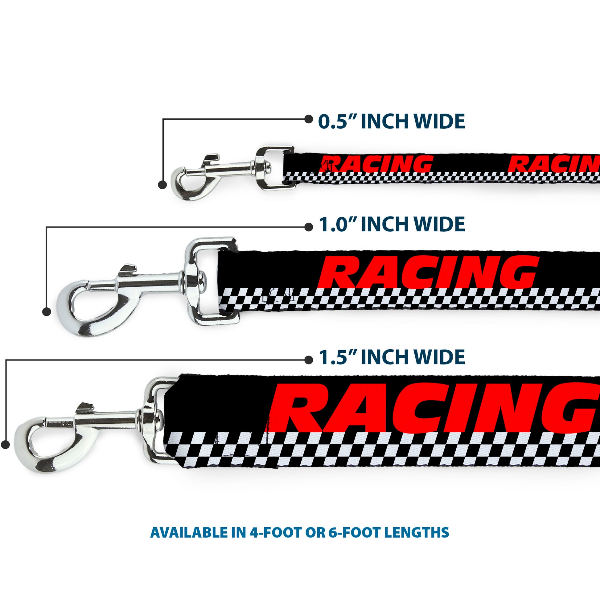 Dog Leash - RACING w/Checker Black/White/Red Dog Leashes Buckle-Down