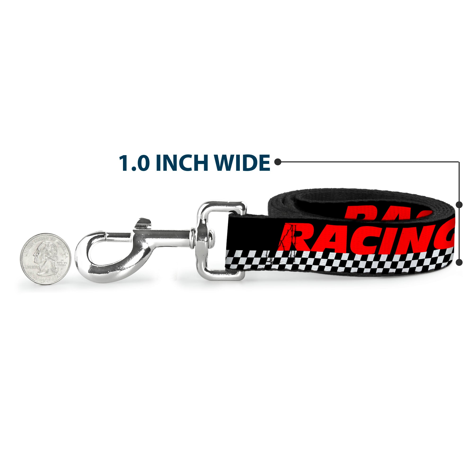 Dog Leash - RACING w/Checker Black/White/Red Dog Leashes Buckle-Down