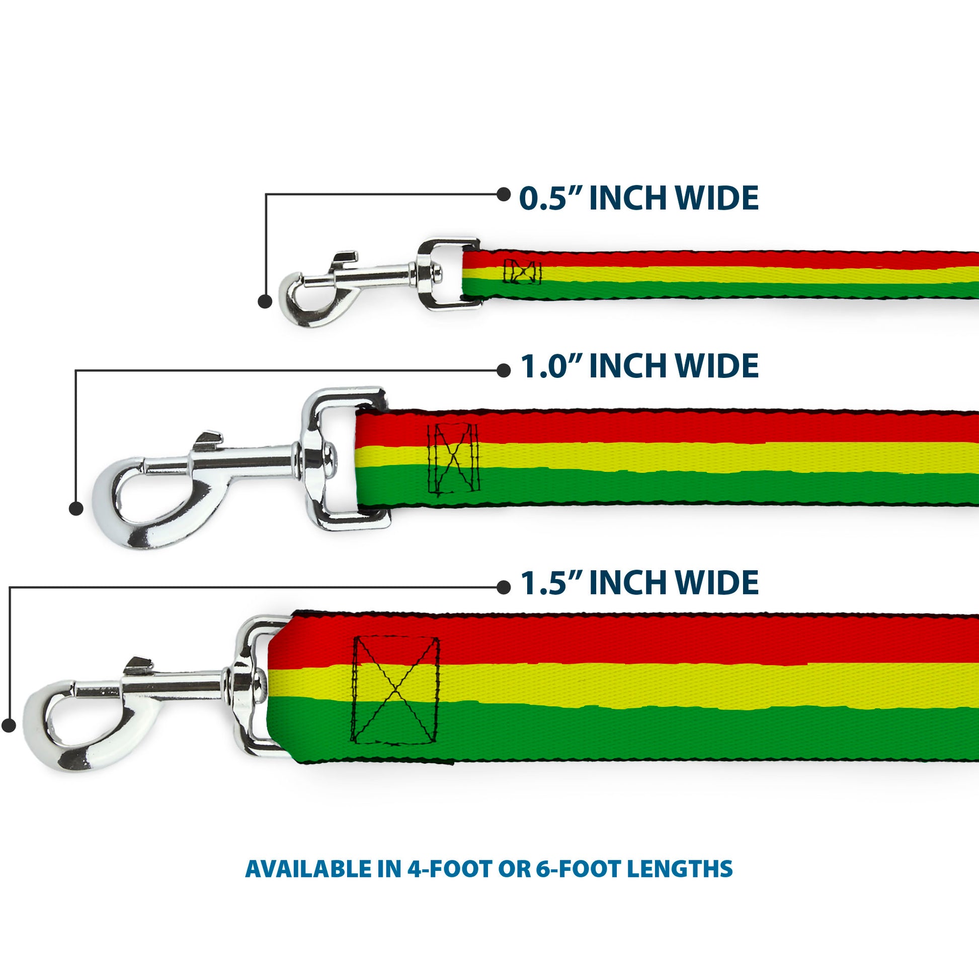 Dog Leash - Rasta Stripes Painted Green/Yellow/Red Dog Leashes Buckle-Down